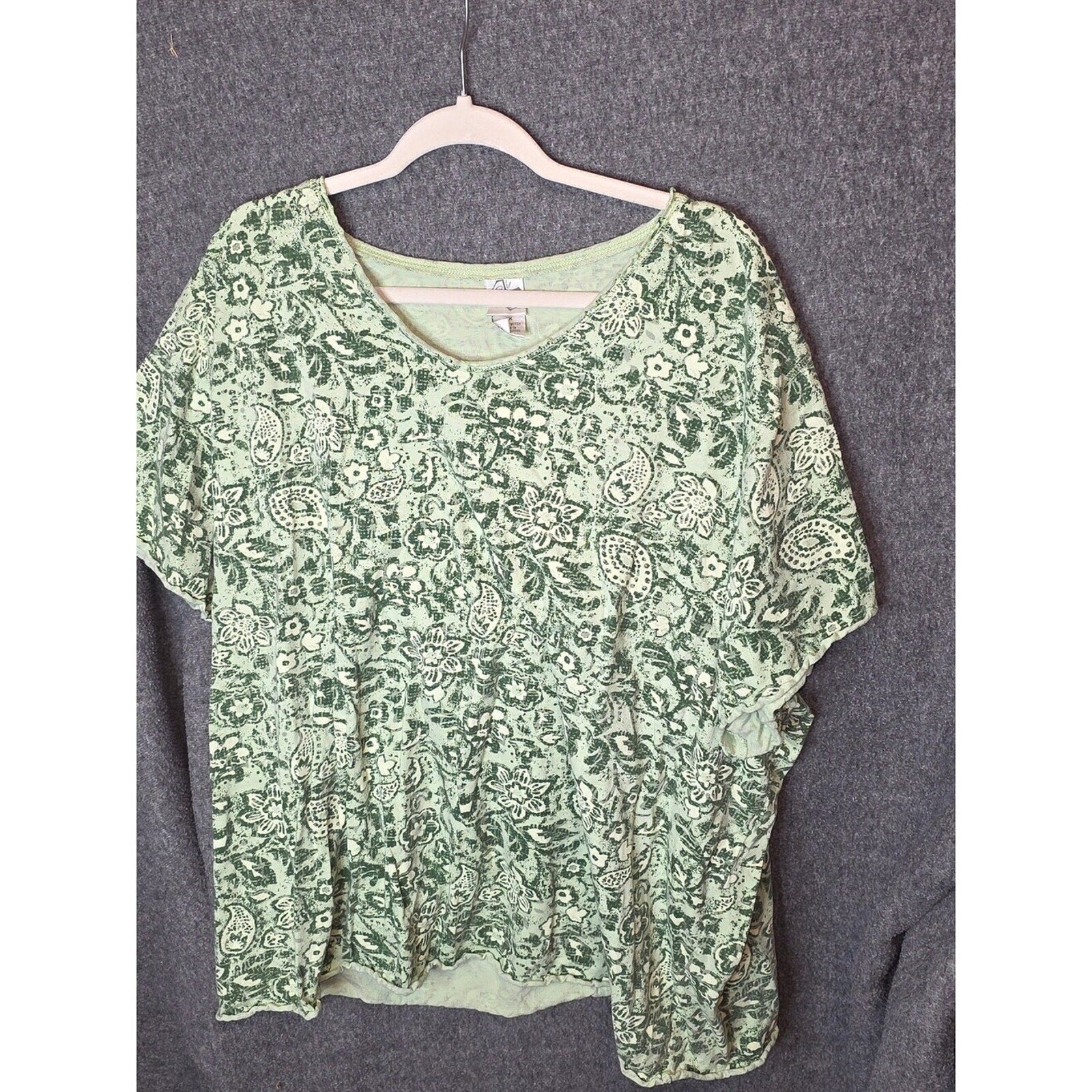 Green Floral Pattern Cotton T-Shirt Size 4X