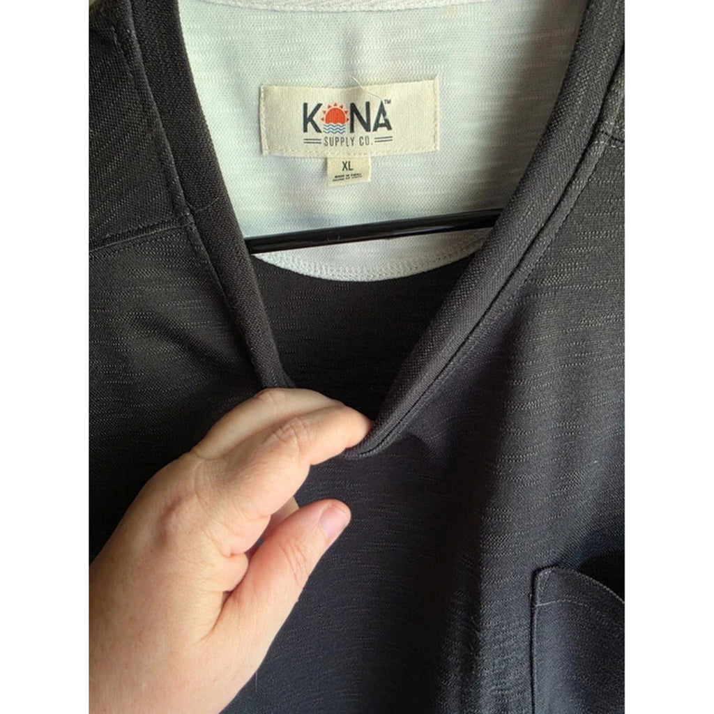 Kona Supply Co Mens Size XL Dark Grey Slub Texture Crew Neck Pocket Tee Shirt