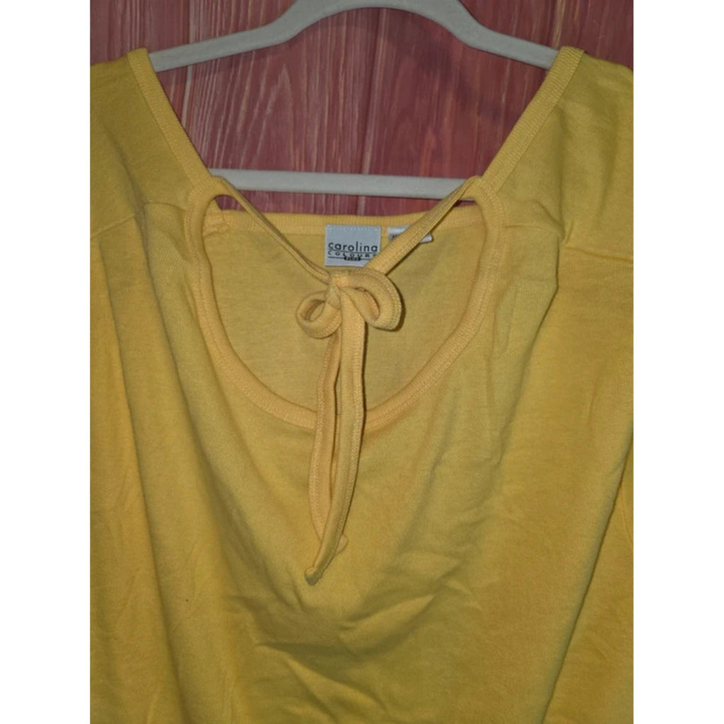 Extra Touch Bright Yellow Satin Trim Ribbon Tie Scoop Neck Top 3X Plus