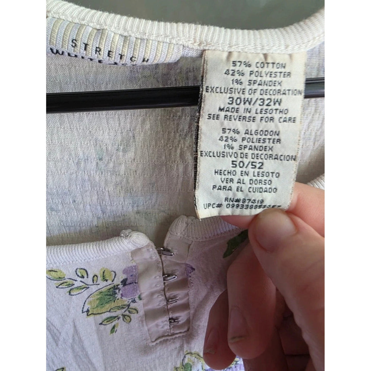 White Stag Plus 30W/32W Purple Blue Floral Crinkle Knit Cottagecore Blouse Top