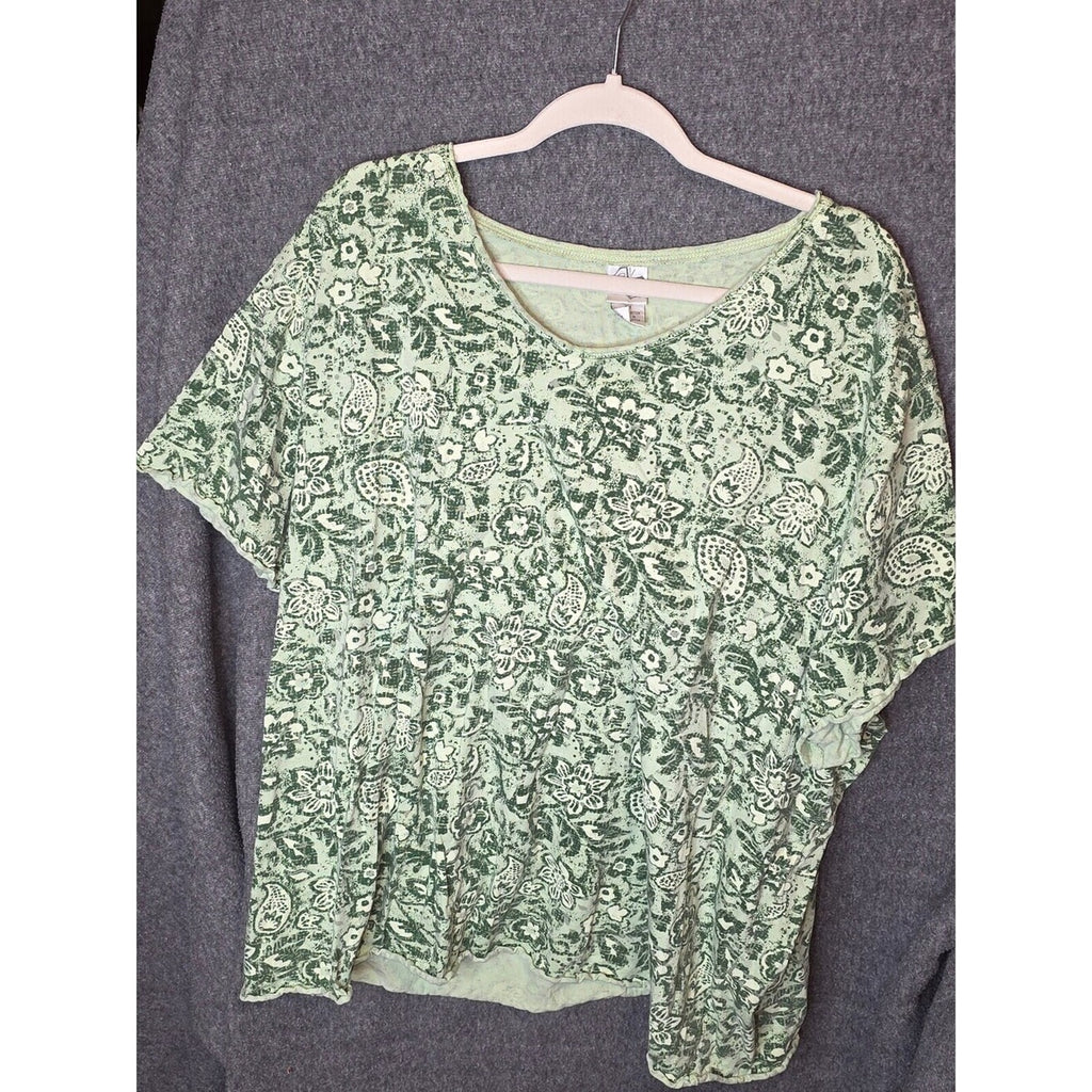 Green Floral Pattern Cotton T-Shirt Size 4X