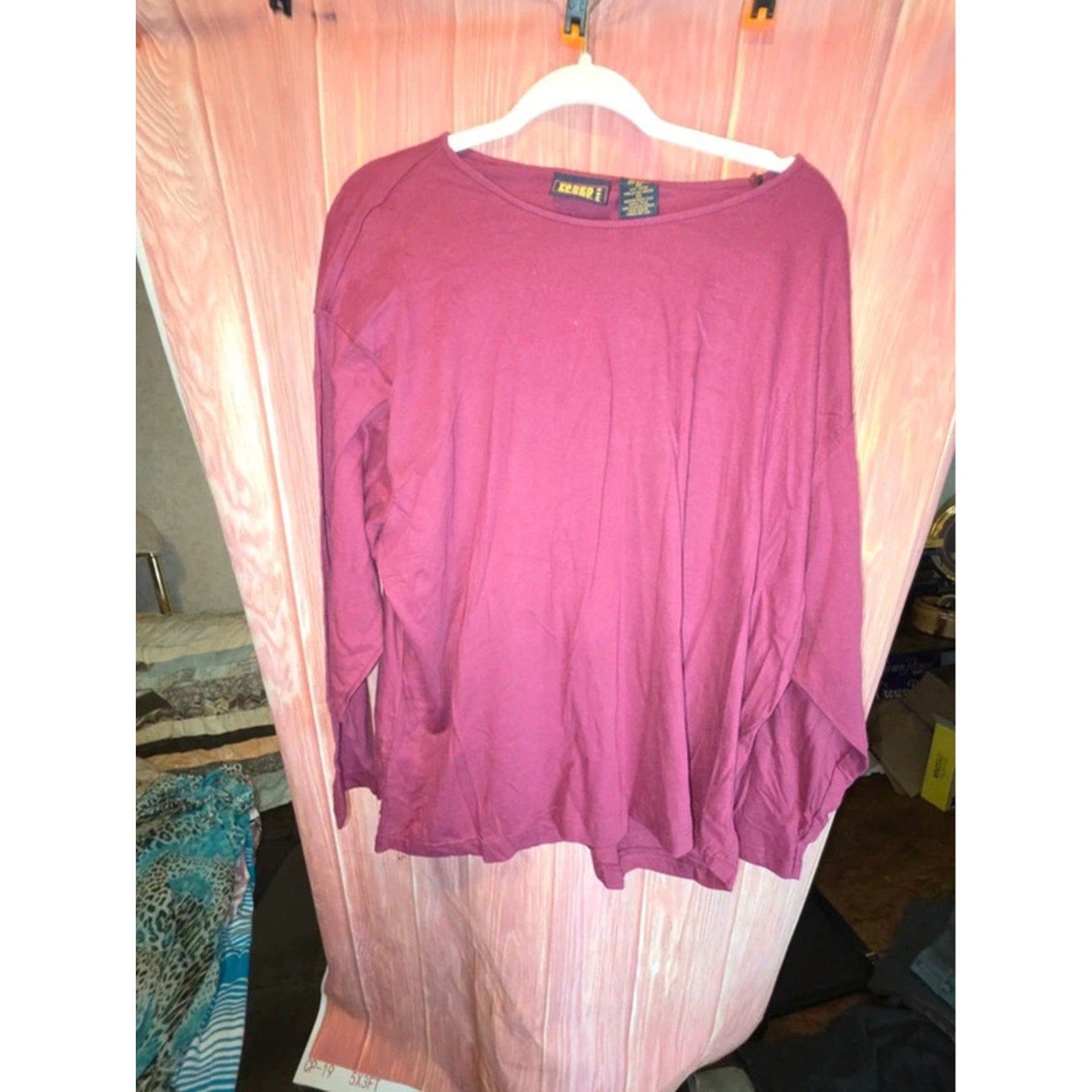 Carreau New York Plus Magenta Pink Fleece V-Neck Long Sleeve Top 2X