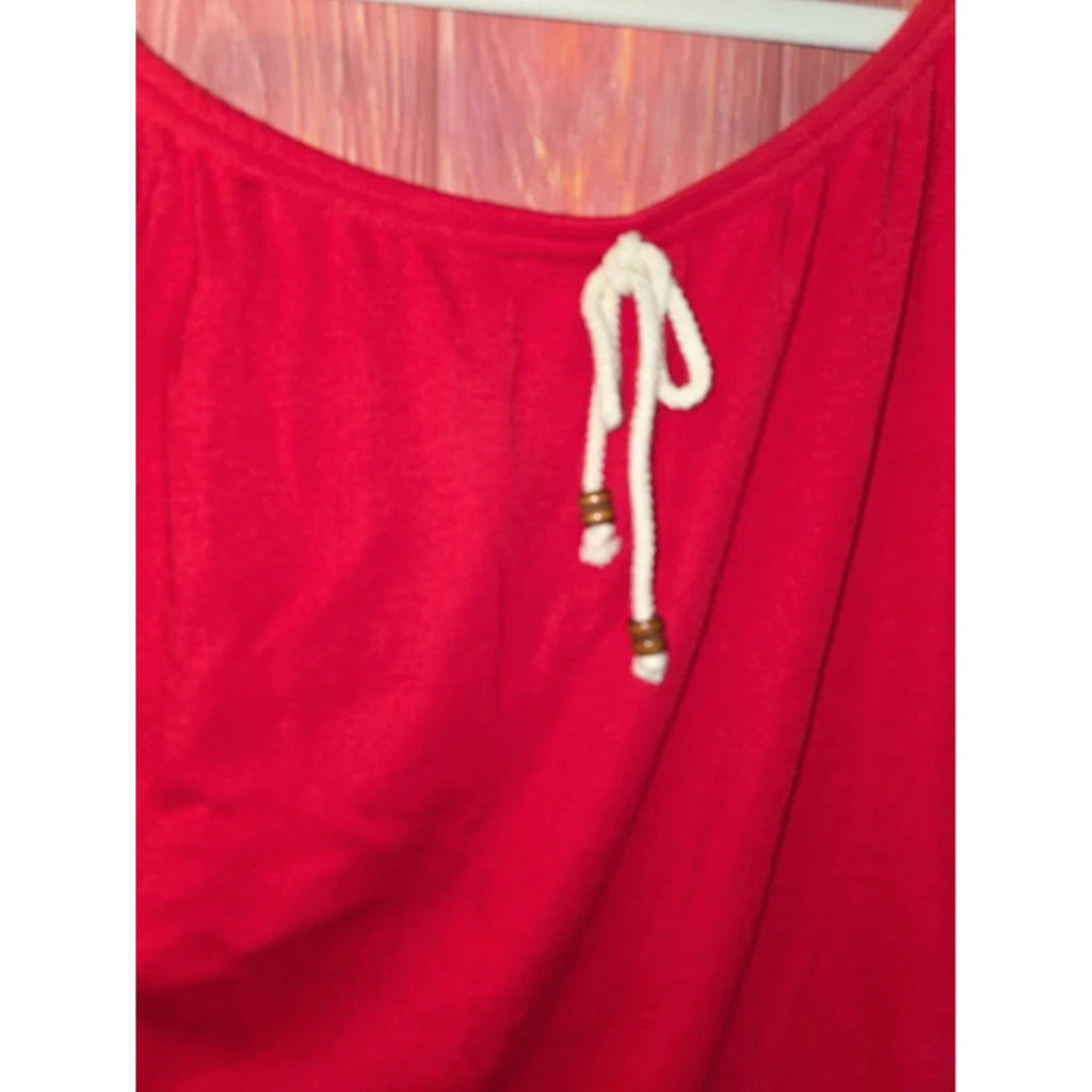 Carolina Colours Plus Red Beaded Drawstring Scoop Neck Peasant Top 20W