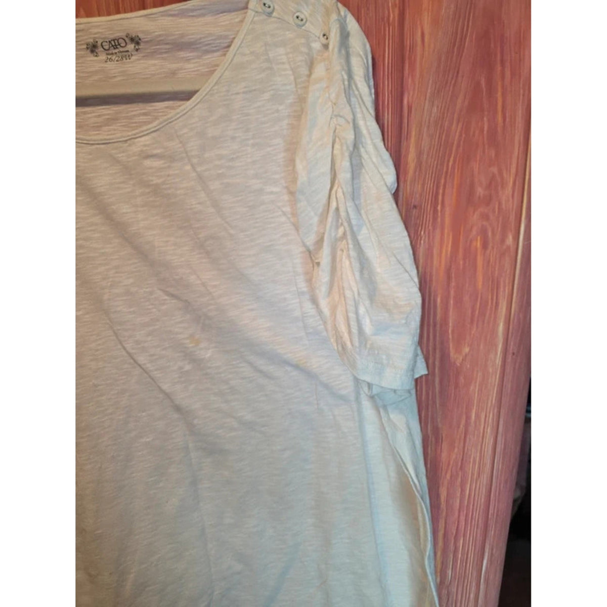 Cato White Slub Knit Button Shoulder Ruched Sleeve Top 26/28W