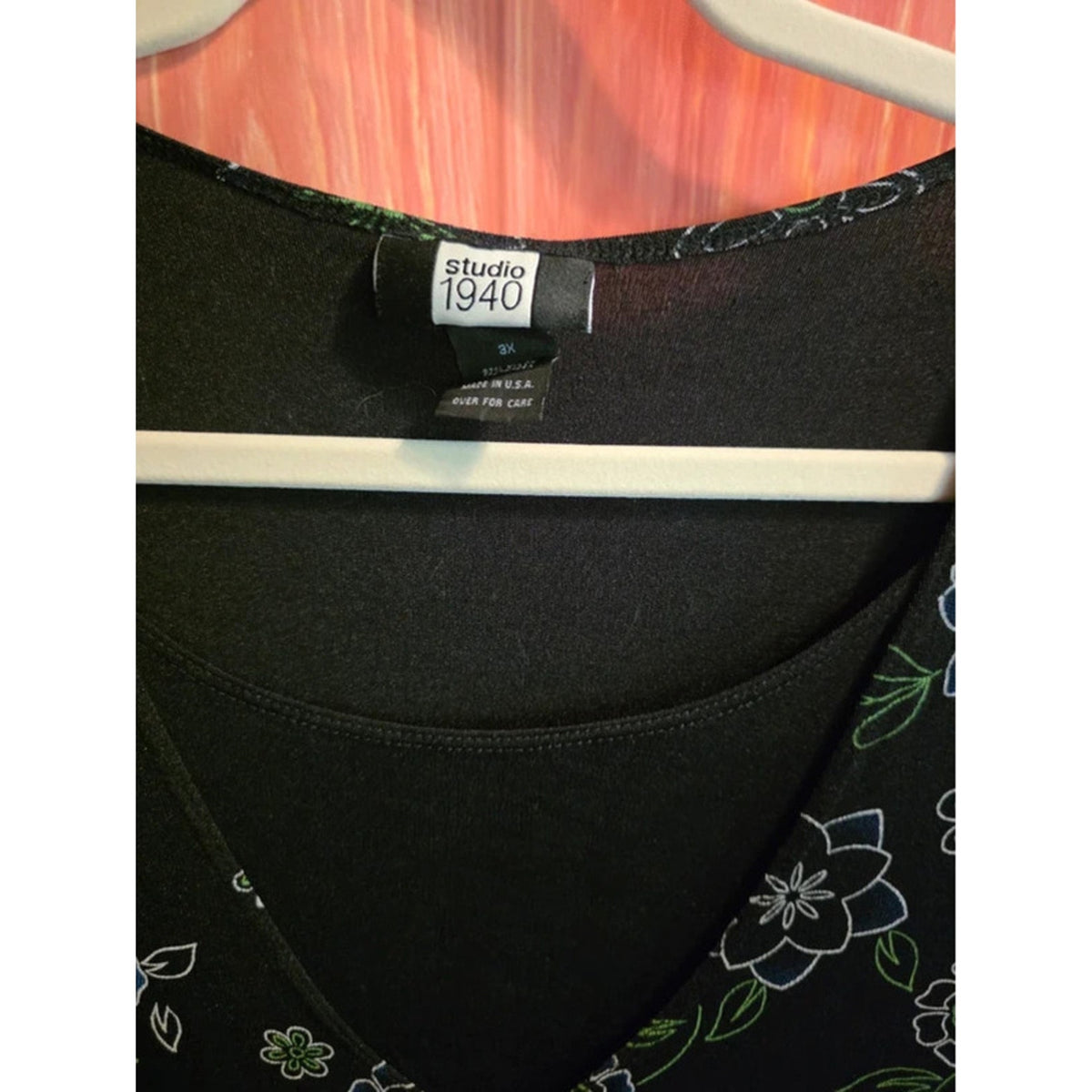 Studio 1940 Womens Plus 3X 2-in-1 Layer Floral Cardigan Top Black Blue Green USA