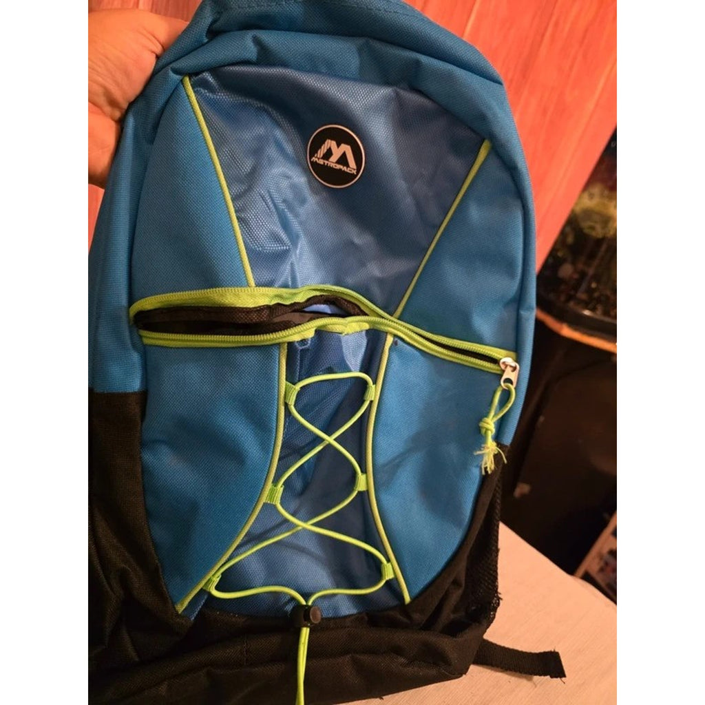 Metropack Blue & Black Backpack Lime Green Details & Organizer - Good Condition