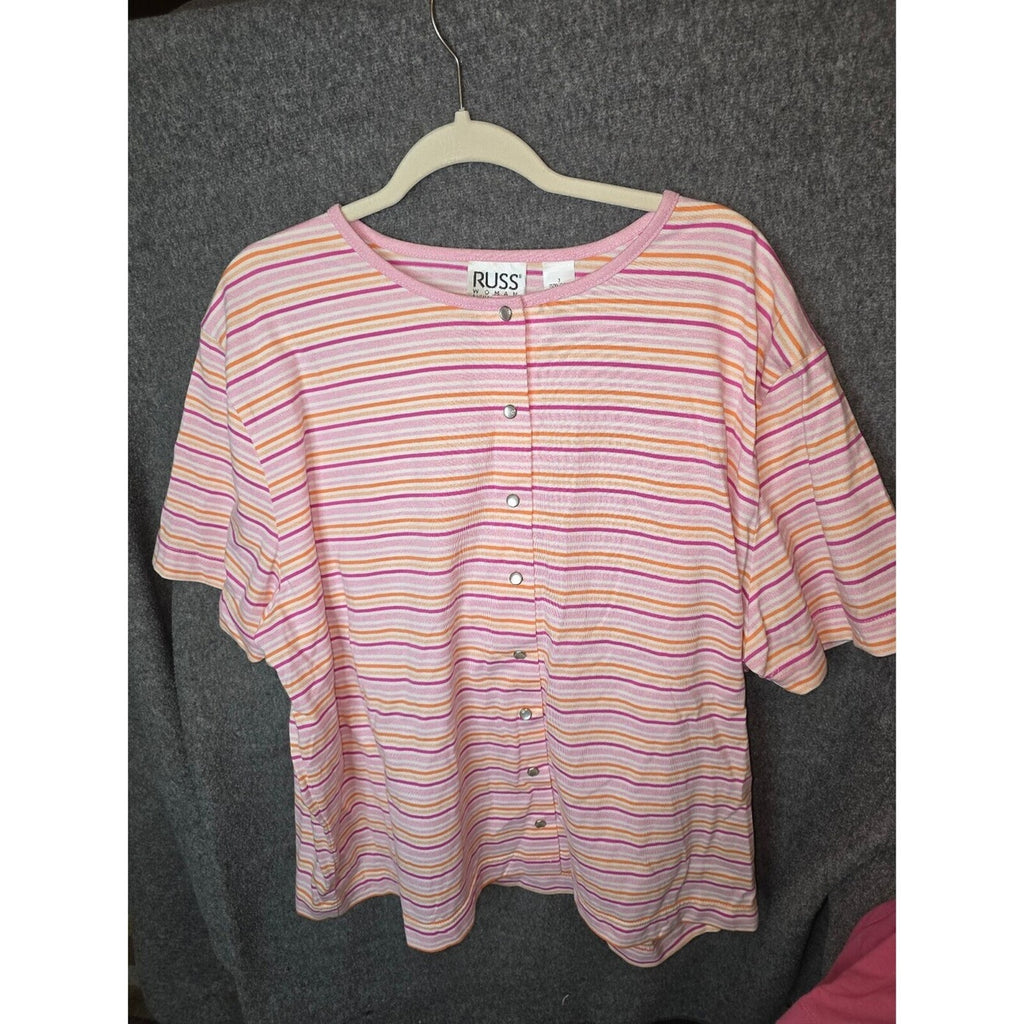 Russ Woman Pink Striped Button-Up Shirt Size 22/24