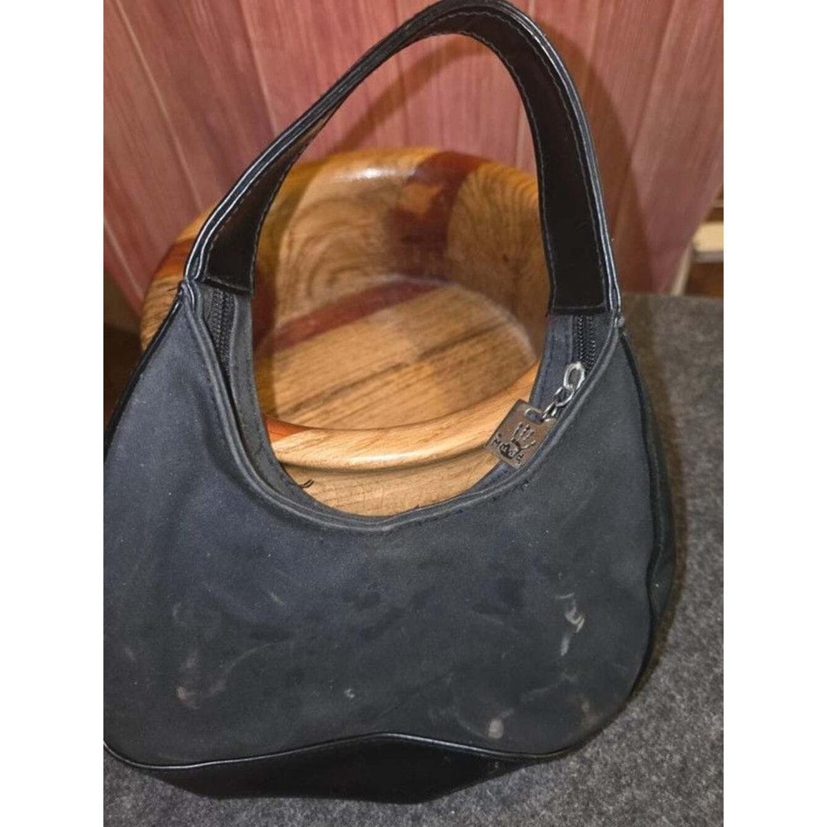 Vintage Y2K Mudd Black Nylon Shoulder Bag Embroidered Handprint Logo Small Hobo
