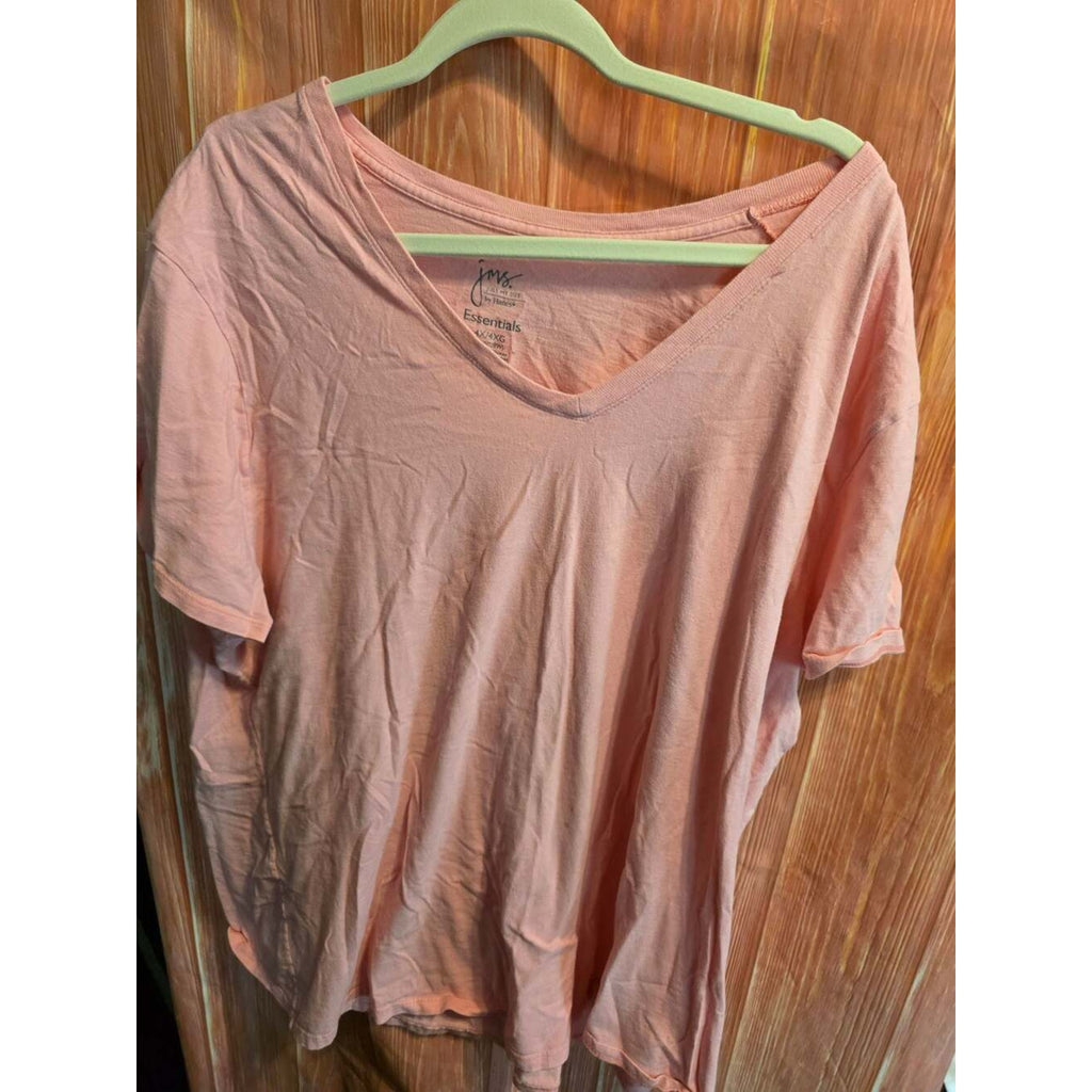 Just My Size by Hanes Essentials V-Neck Short Sleeve T-Shirt Pink 4X 26W/28W