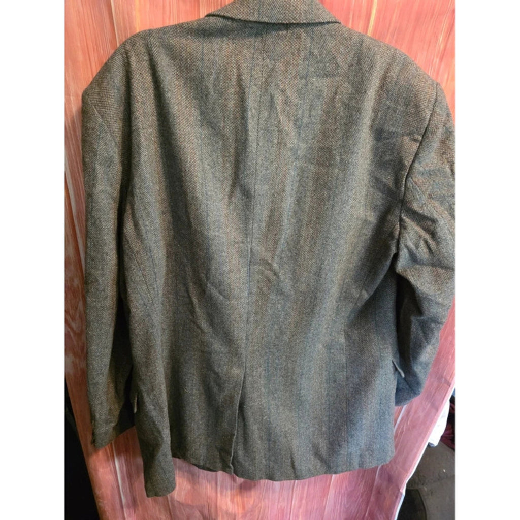 Vintage Towncraft Mens Herringbone Tweed Blazer Sport Coat Gray Plaid 2-Button