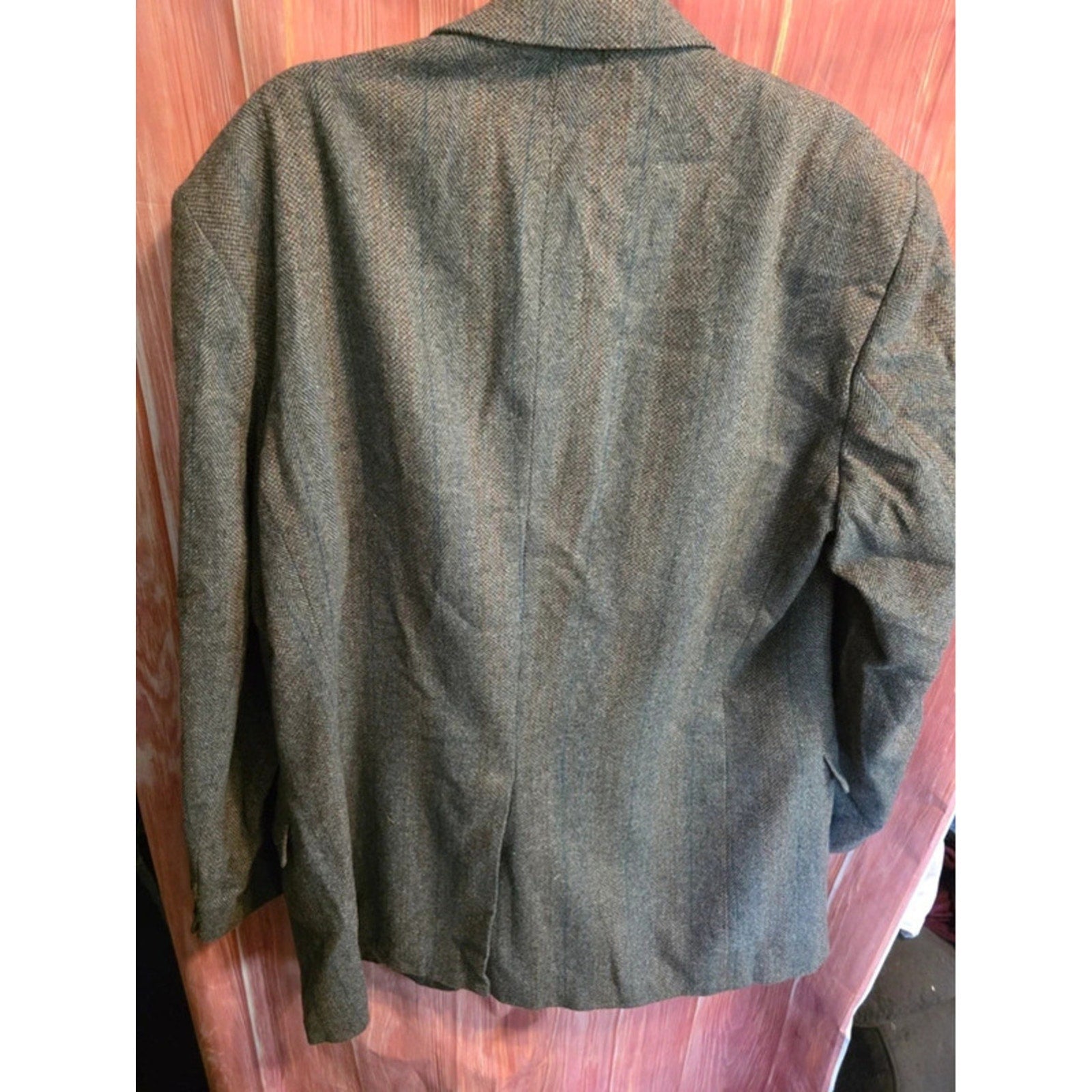 Vintage Towncraft Mens Herringbone Tweed Blazer Sport Coat Gray Plaid 2-Button