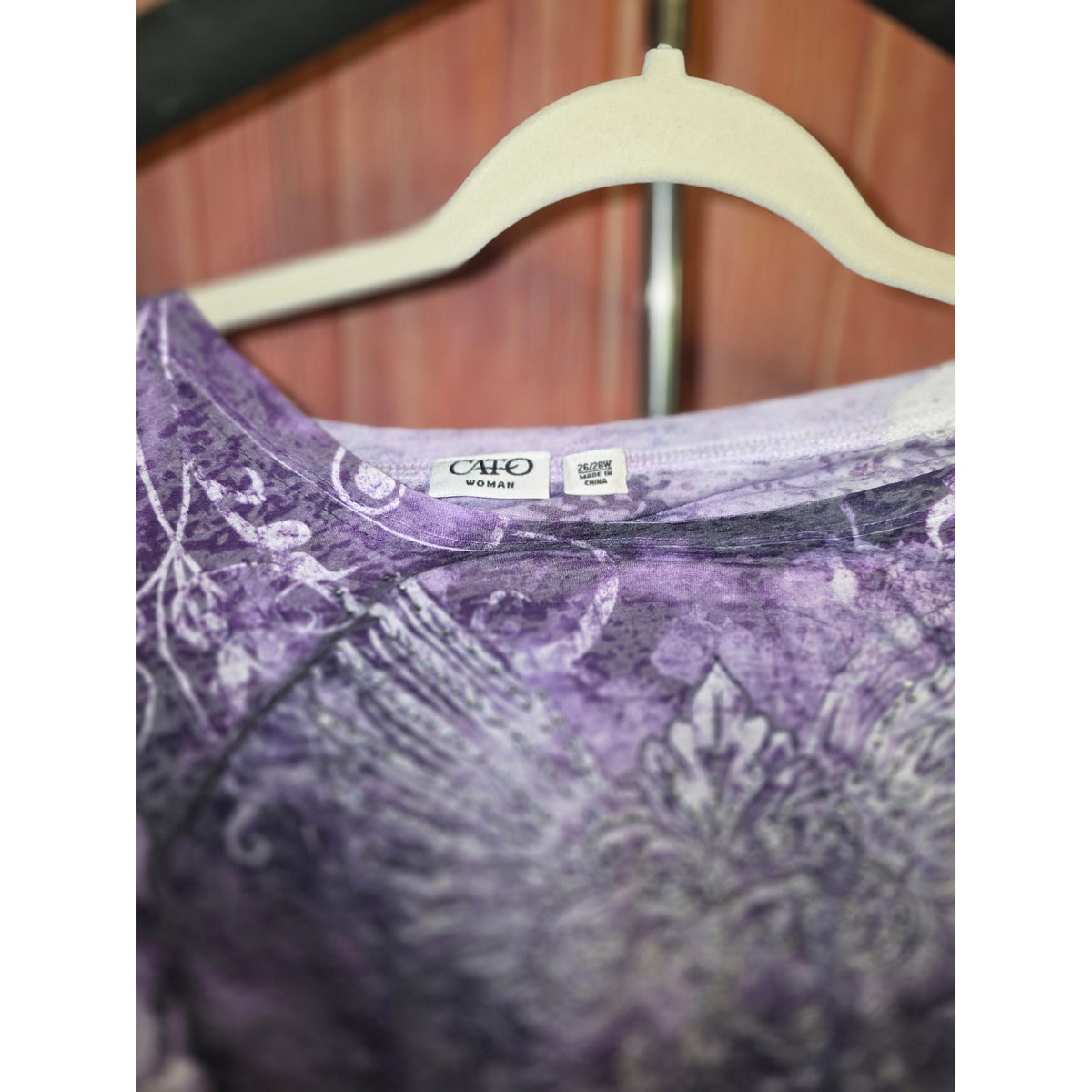 Cato Womens 26/28W Purple Acid Wash Graphic Top Rhinestone Wing Y2K Long Sleeve
