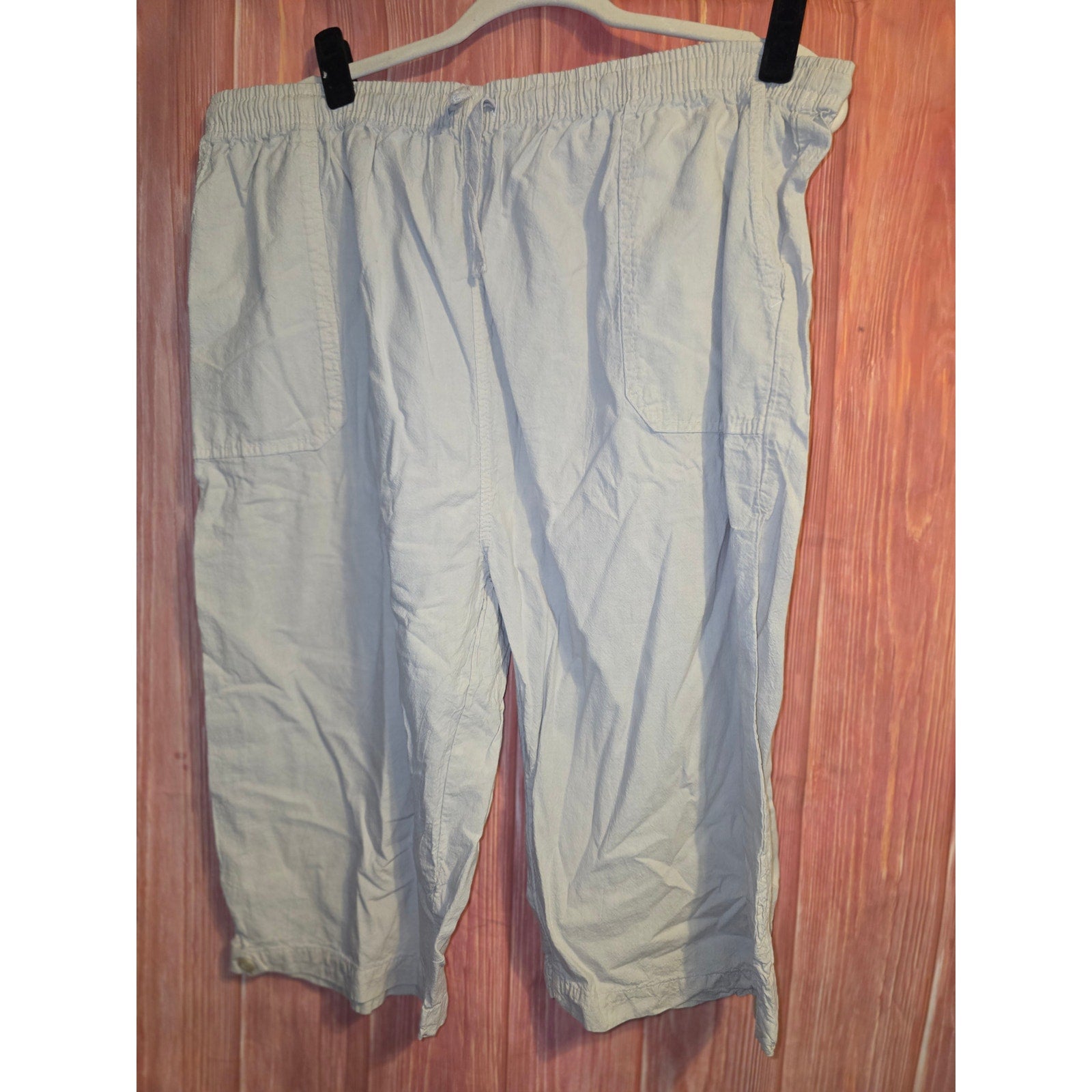Koret Womens 3X Cotton Capri Pants Elastic Waist Drawstring Pockets Light Khaki