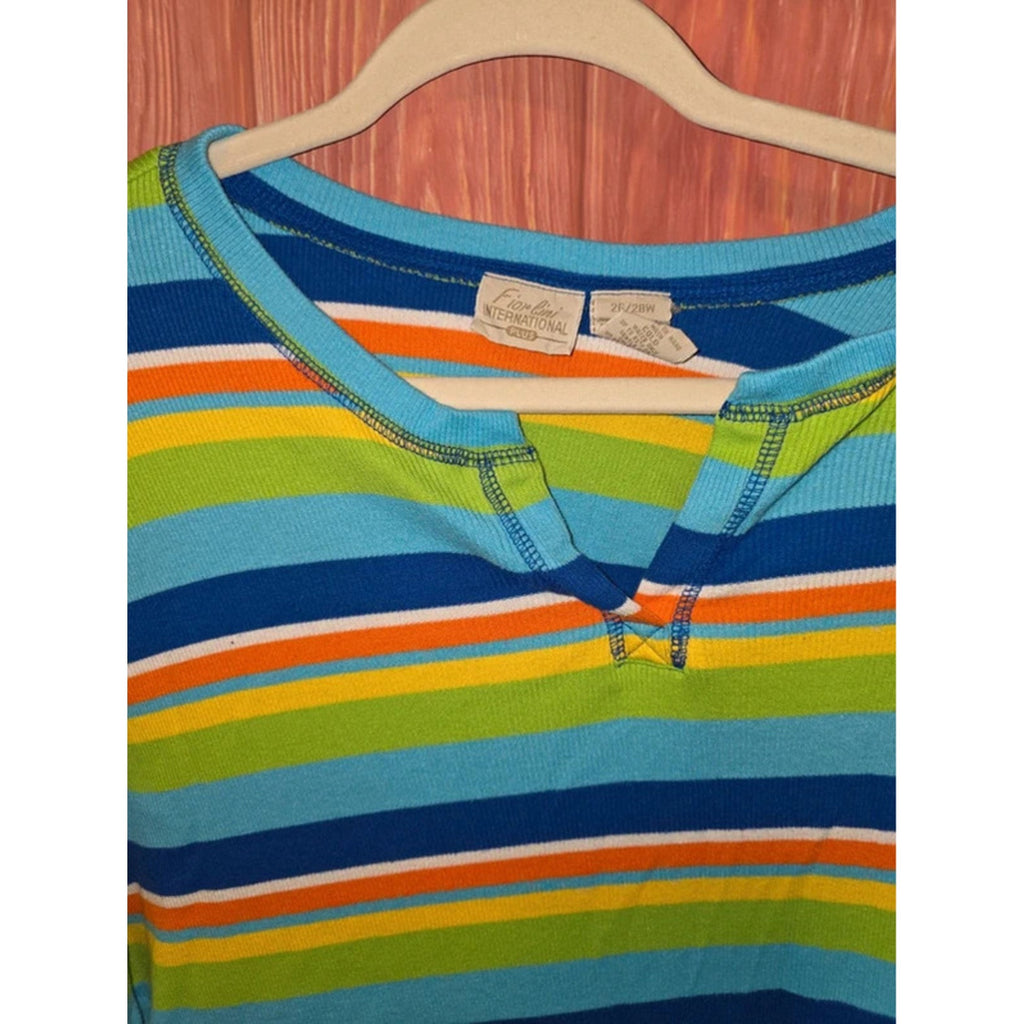 Fiorlini International Striped Ribbed Split Neck Top 26/28W Plus Size