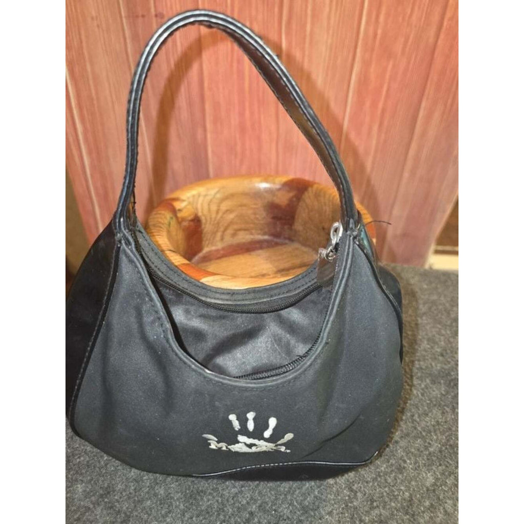 Vintage Y2K Mudd Black Nylon Shoulder Bag Embroidered Handprint Logo Small Hobo