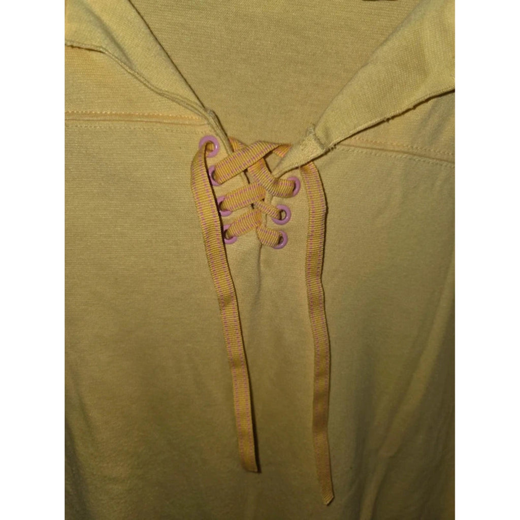 JMS Just My Size Yellow Lace Up V-Neck T-Shirt Top Pink Accents 30/32
