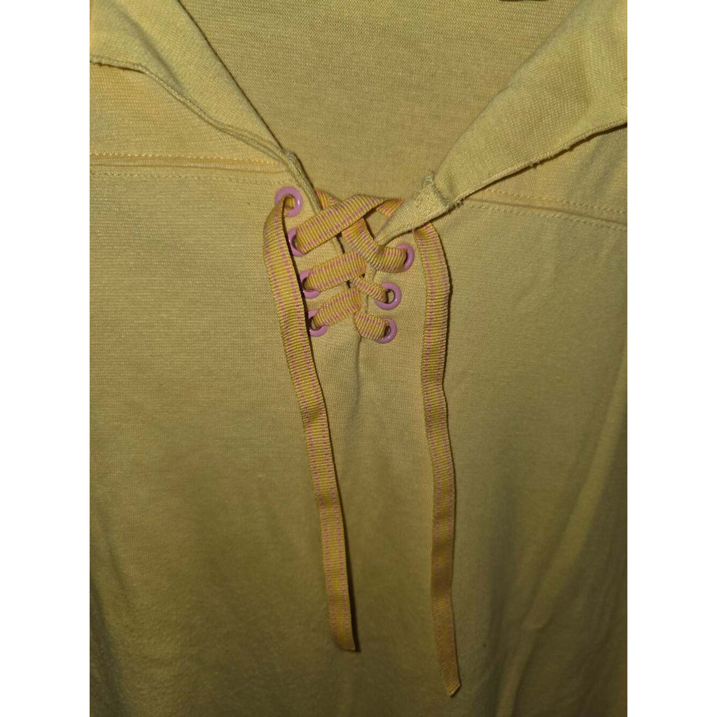 Just My Size JMS Yellow Lace-Up V-Neck Short Sleeve Top Shirt