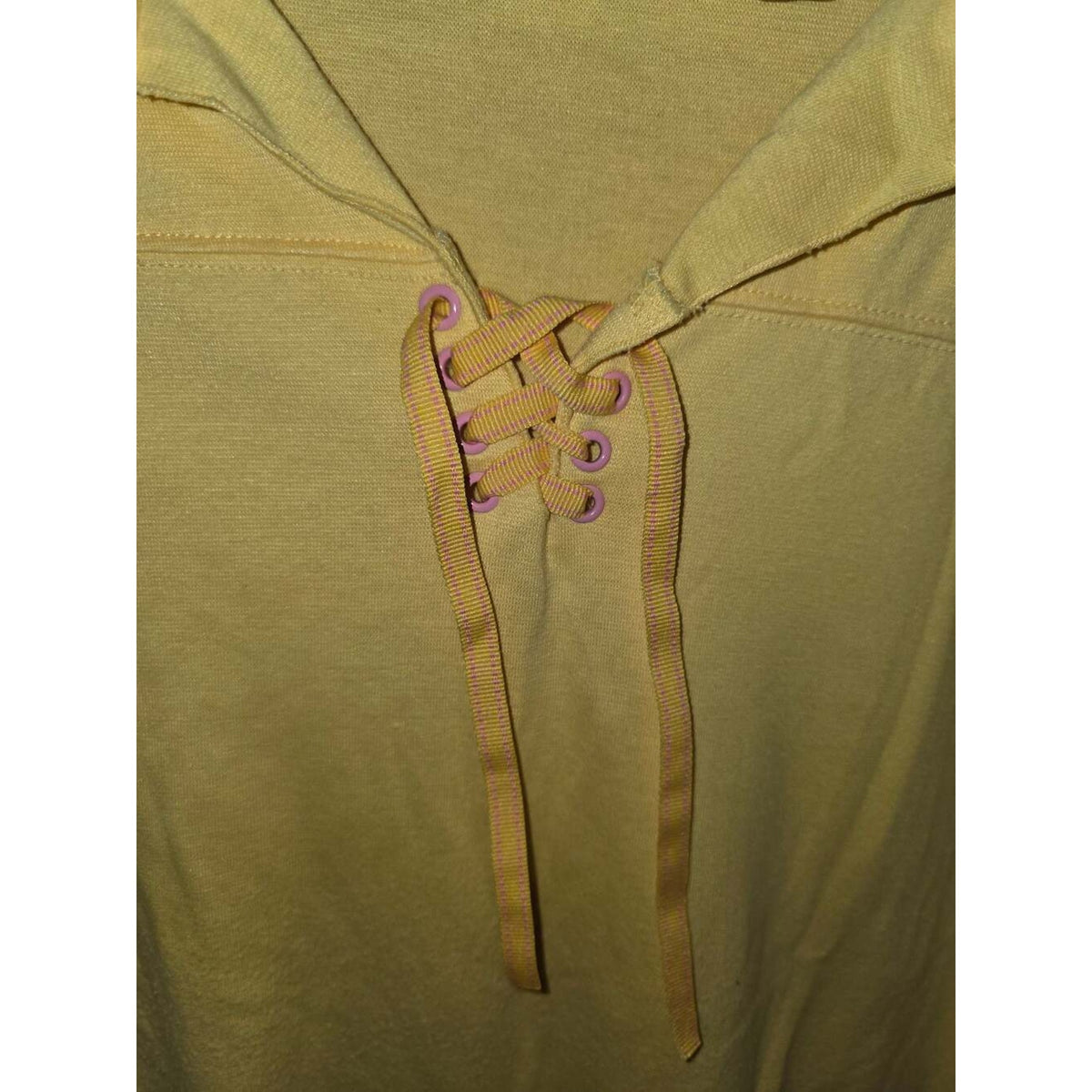 Just My Size JMS Yellow Lace-Up V-Neck Short Sleeve Top Shirt