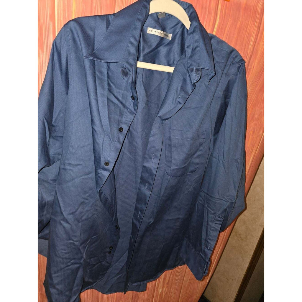 Geoffrey Beene Mens Blue Wrinkle Free Long Sleeve Dress Shirt Size 16.5 34/35