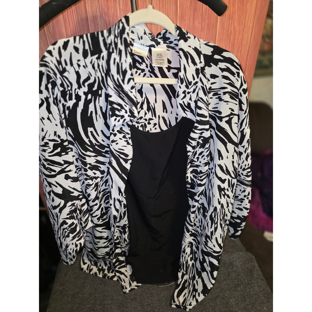 JMS Just My Size Womens 4X 26W/28W 2-in-1 Layered Blouse Top Black White Zebra Cami