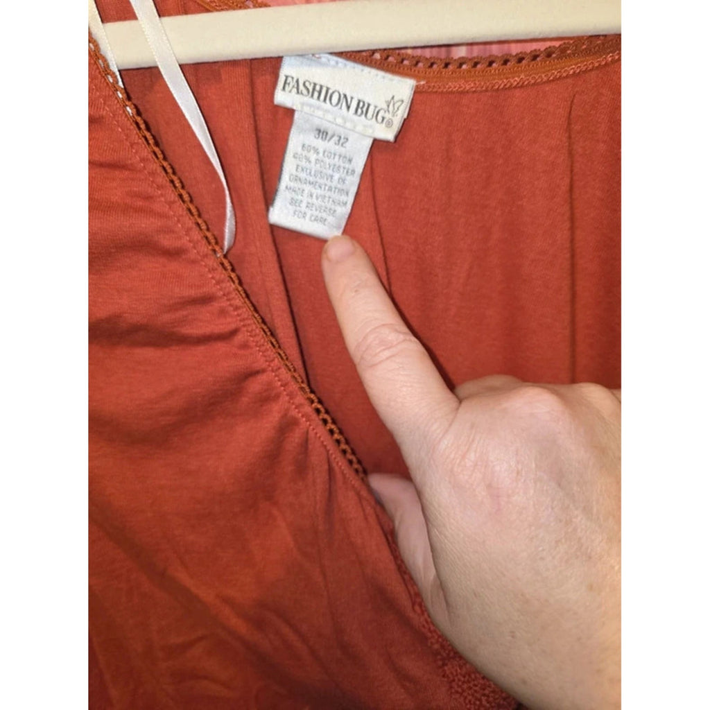 Fashion Bug Rust Terracotta Crochet Lace Up Peasant Top 30/32 Plus