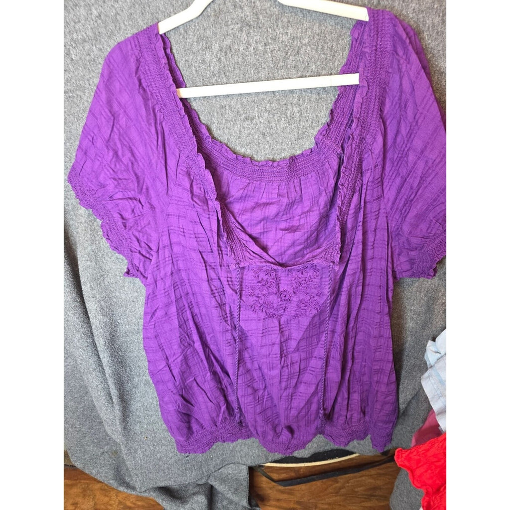 Purple Bohemian Style Embroidered Blouse 3X