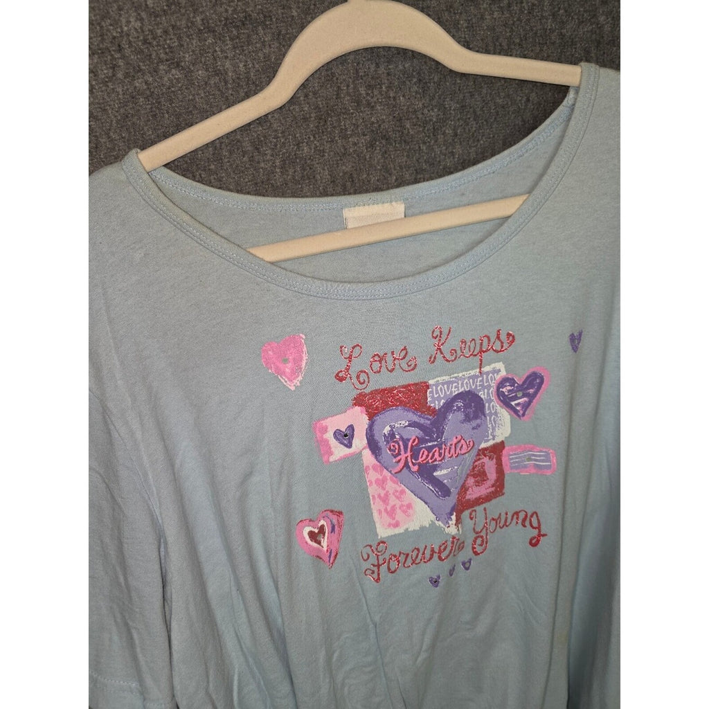 Fashion Bug Light Blue Graphic T-Shirt with Heart Design 3X