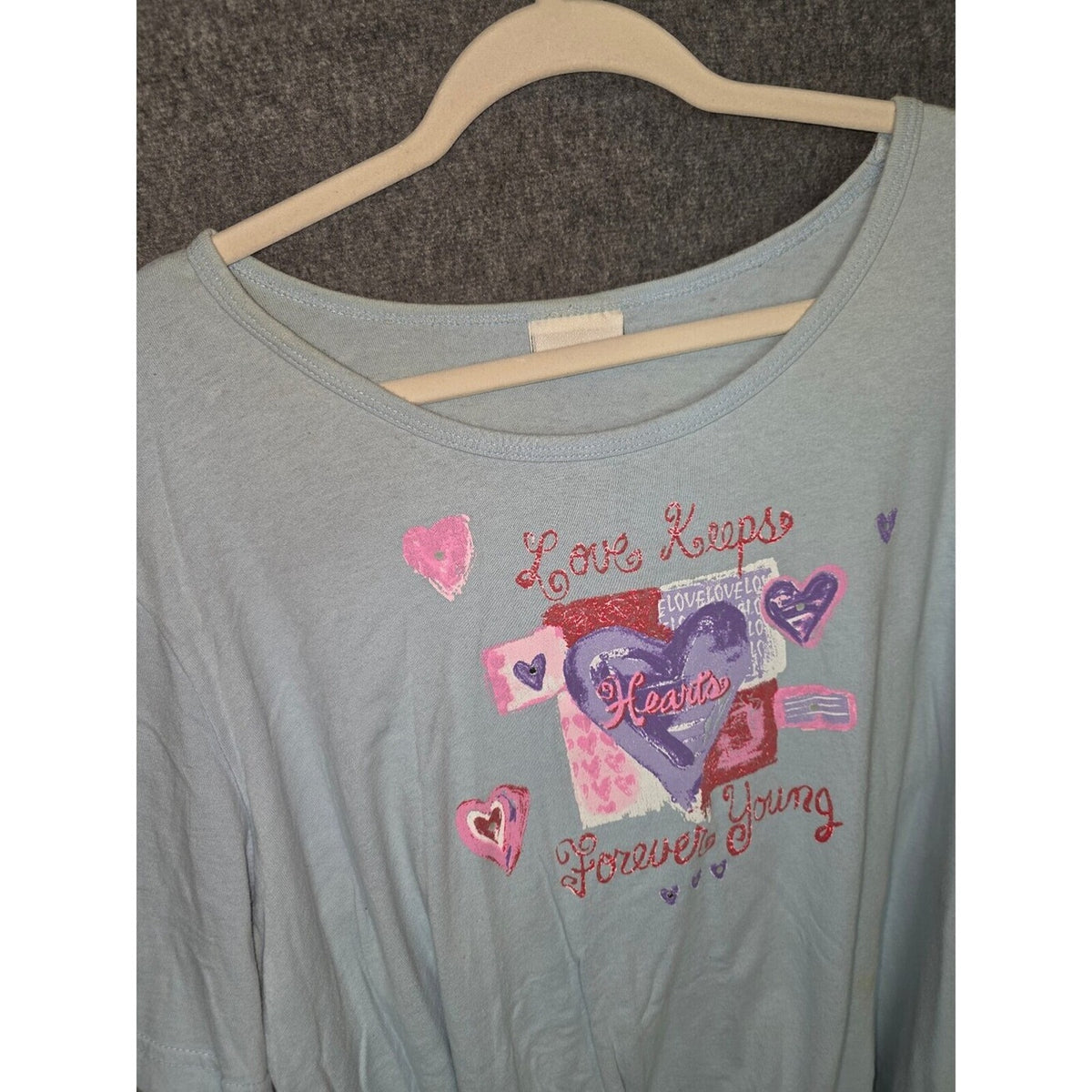 Fashion Bug Light Blue Graphic T-Shirt with Heart Design 3X