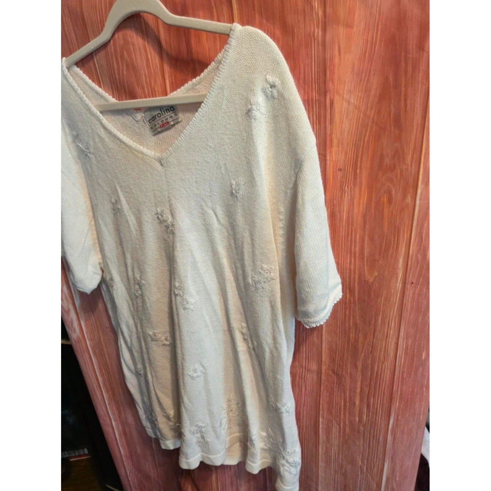 Carolina Colours Plus Womens Ivory White Embroidered Floral Knit Short Sleeve