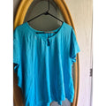 Fashion Bug Plus 30W/32W Aqua Blue Studded Rhinestone Neckline Stretch T-Shirt