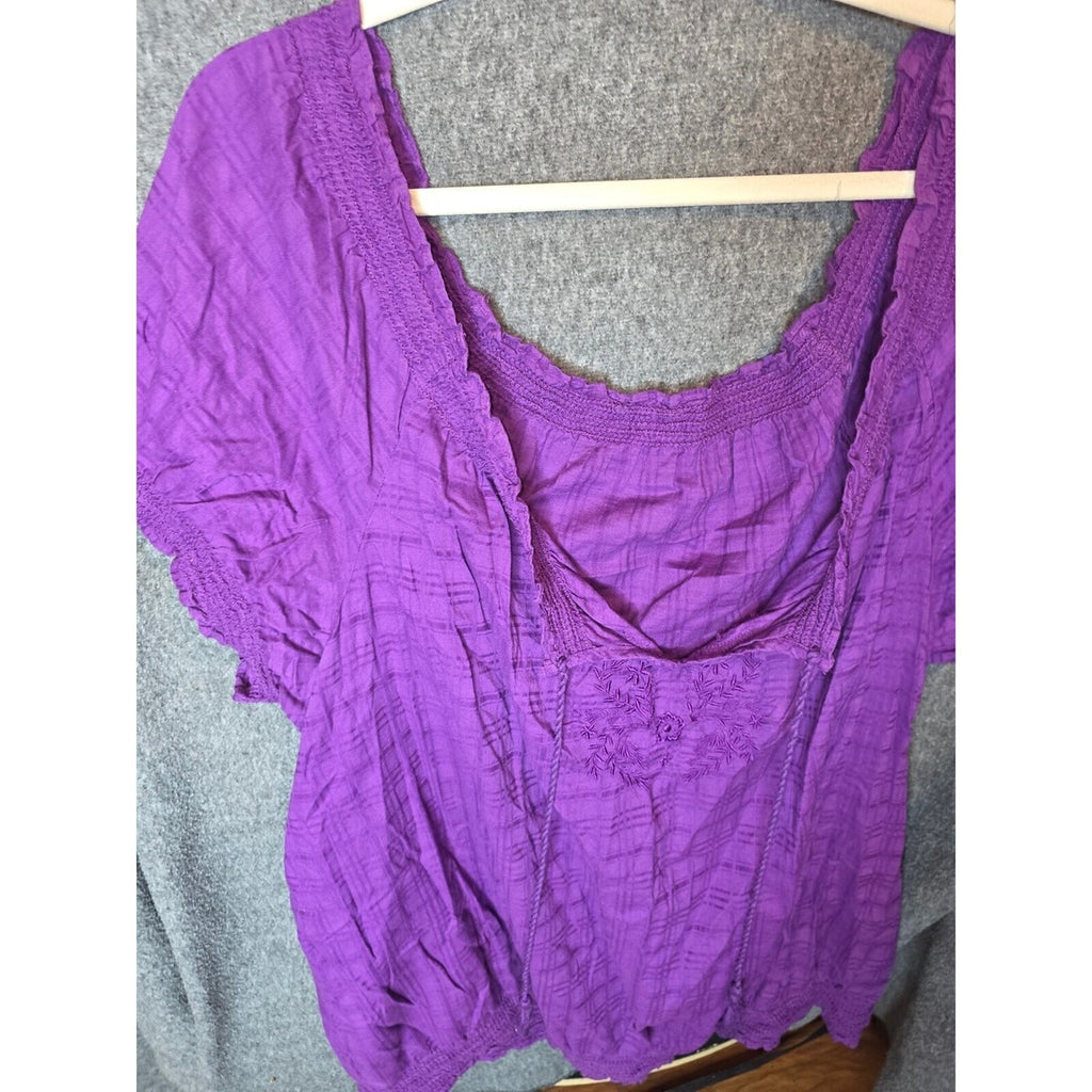 Purple Bohemian Style Embroidered Blouse 3X