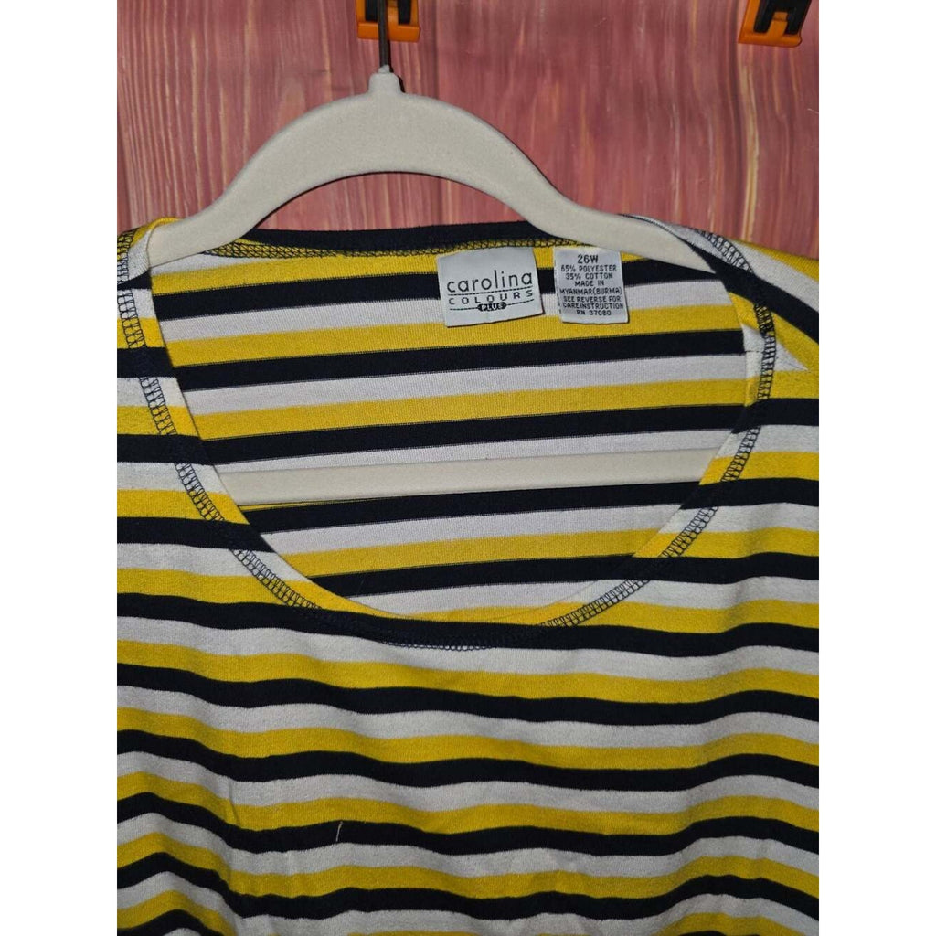 Carolina Colours Plus Yellow Black White Striped Short Sleeve T-Shirt Size 26W
