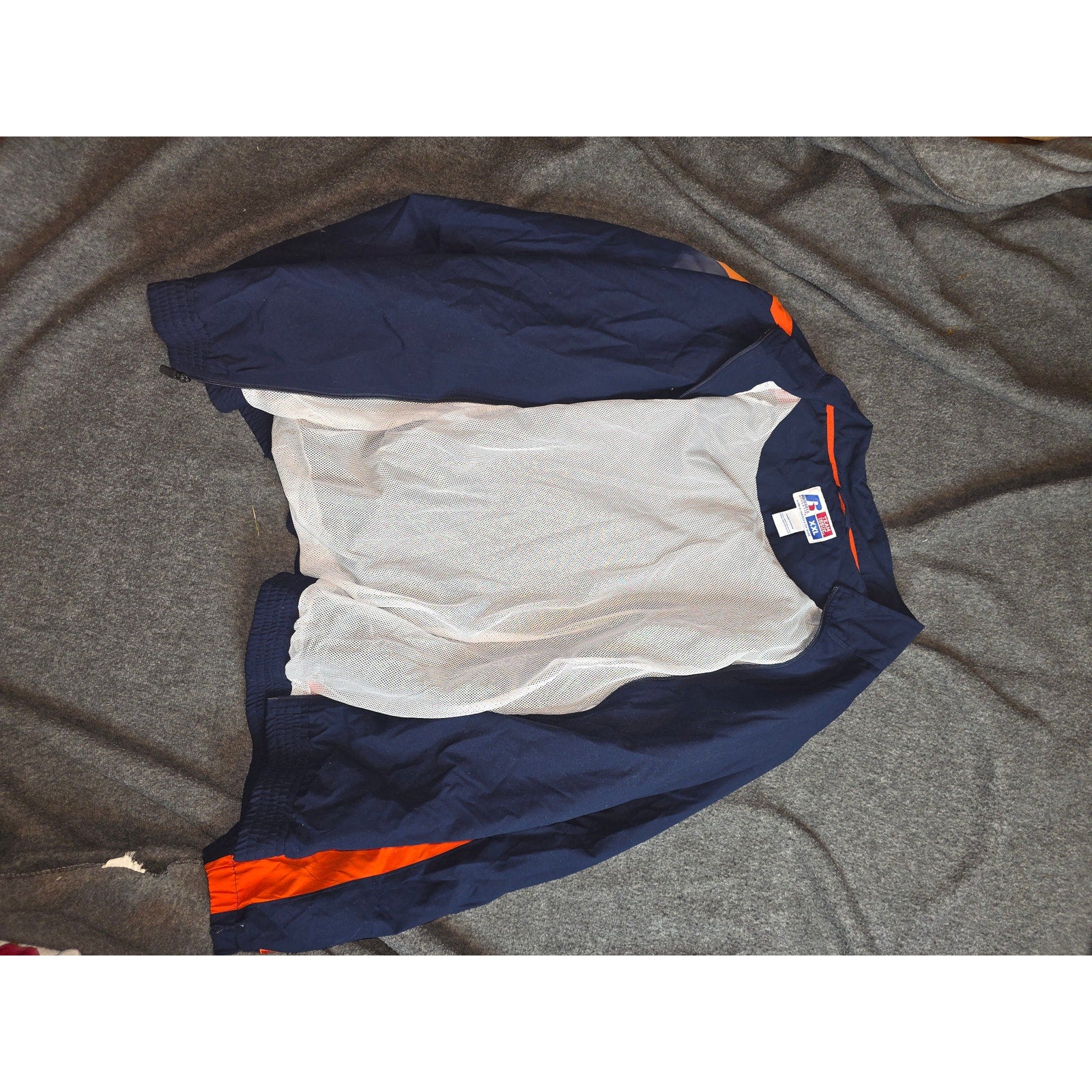 Russell Athletic Team Issue Windbreaker Warm Up Jacket XXL Navy Orange Mesh Line
