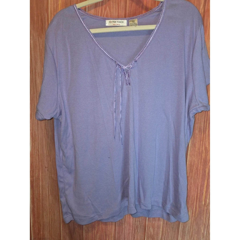 Extra Touch Sportswear Lavender Purple Ribbon Lace V-Neck Top 3X Plus
