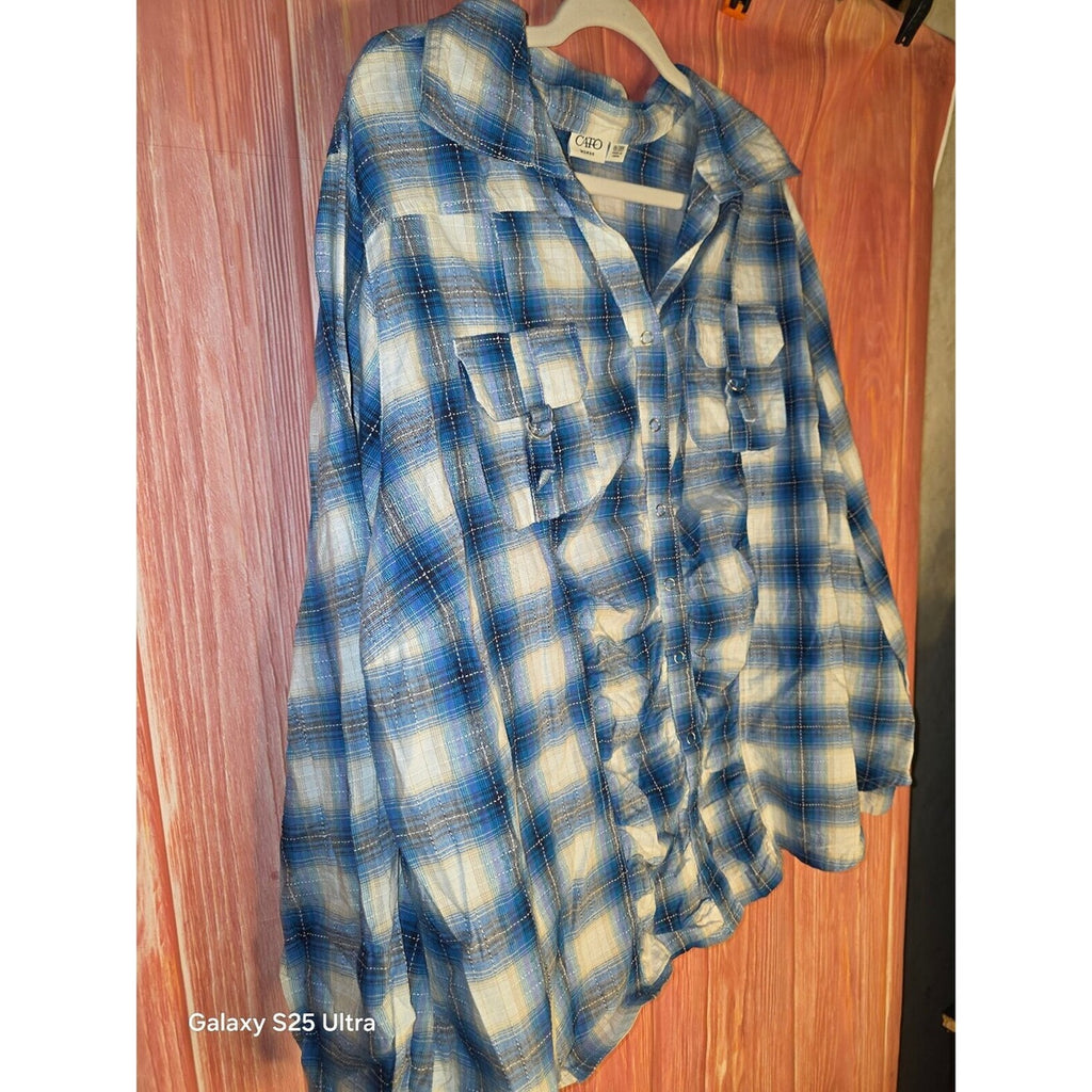 Cato Blue and White Plaid Button-Up Shirt 26/28