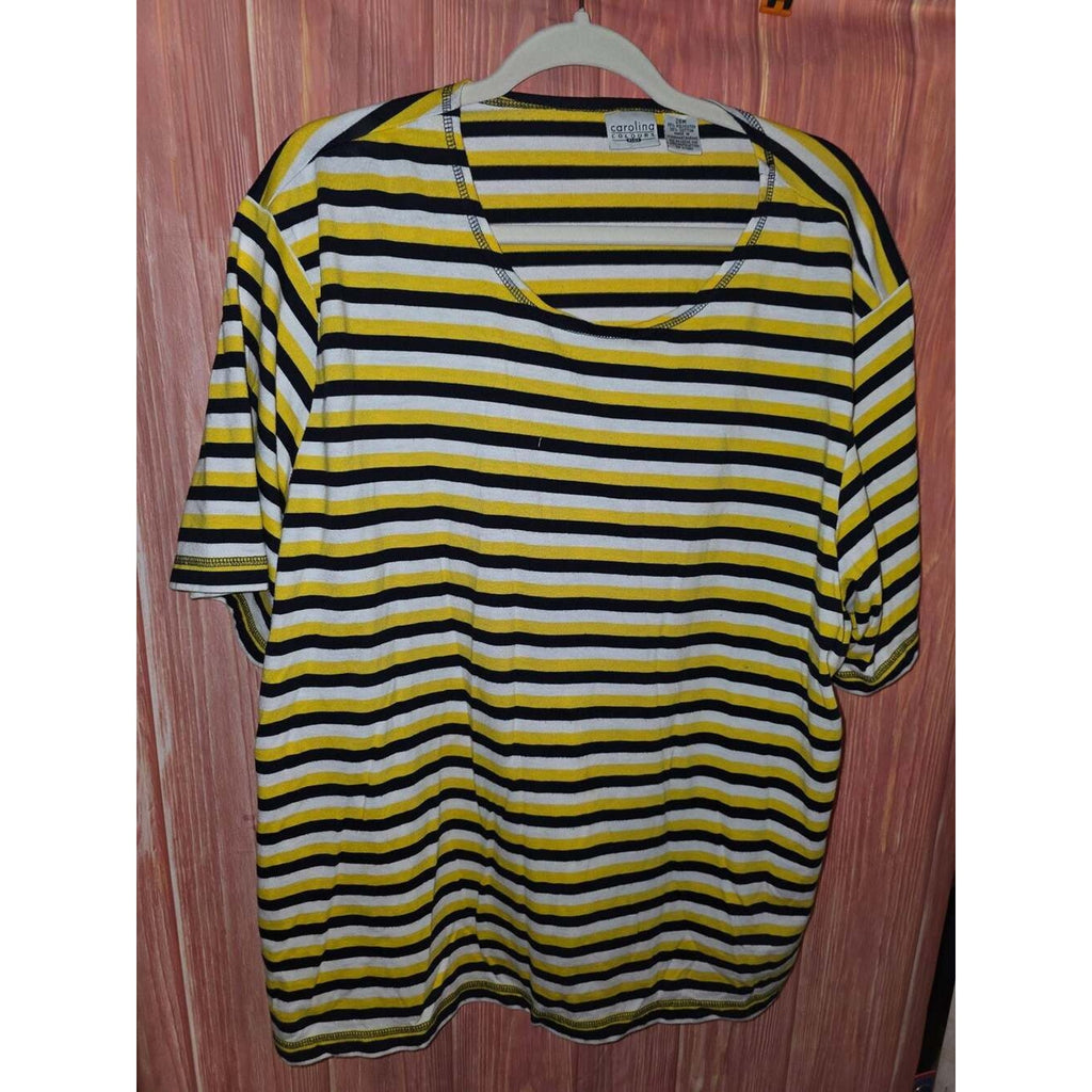 Carolina Colours Plus Yellow Black White Striped Short Sleeve T-Shirt Size 26W