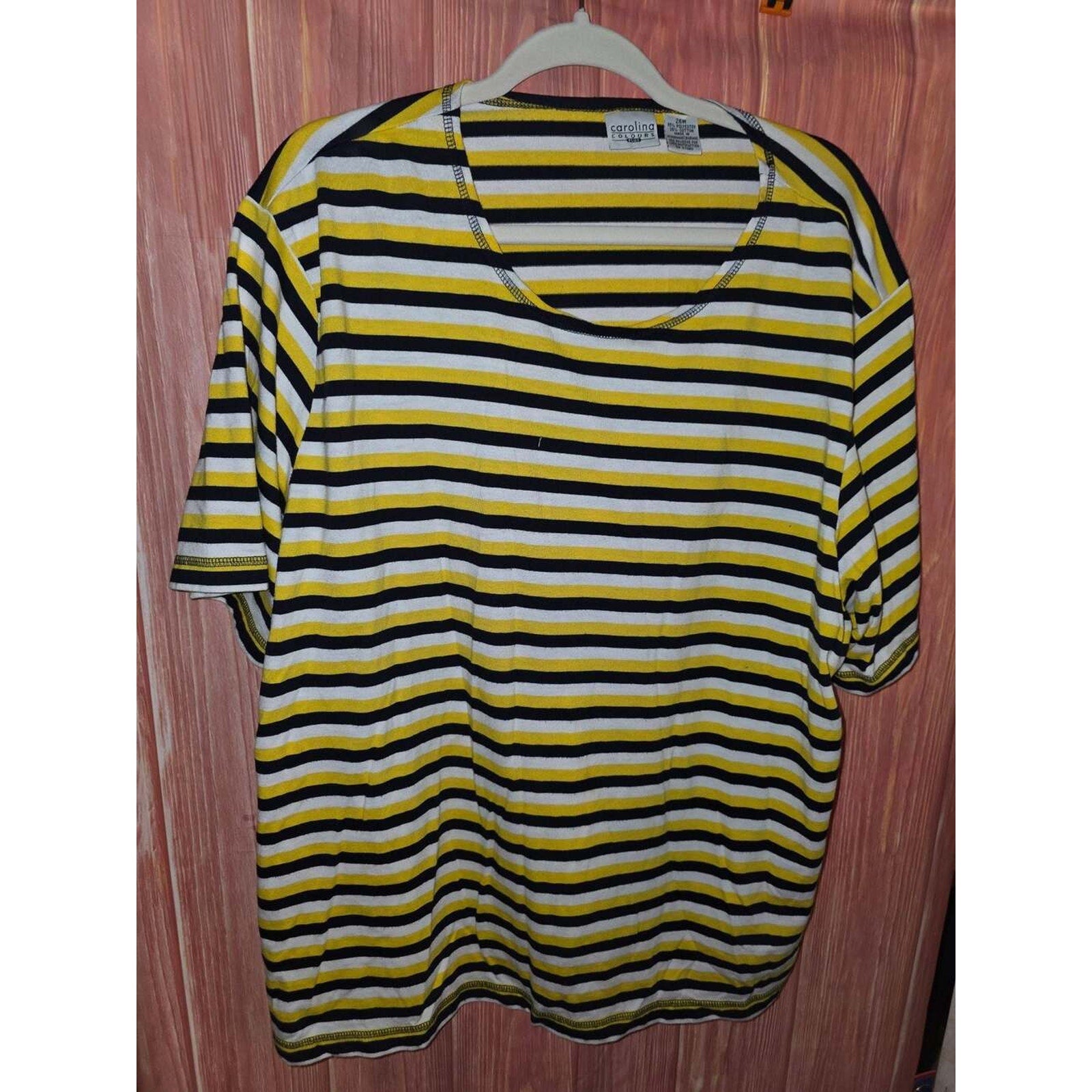 Carolina Colours Plus Yellow Black White Striped Short Sleeve T-Shirt Size 26W