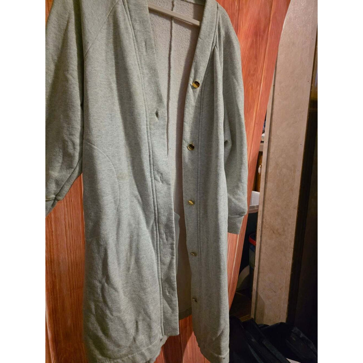 Unbranded Gray Sweatshirt Long Cardigan Duster with Gold Buttons