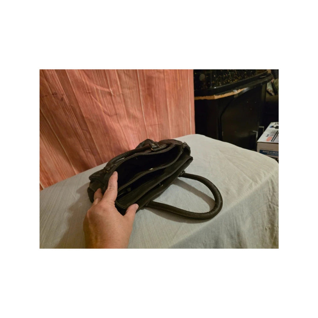 Vintage 80s / 90s Dark Brown Patchwork Shoulder Bag - Multi Compartment