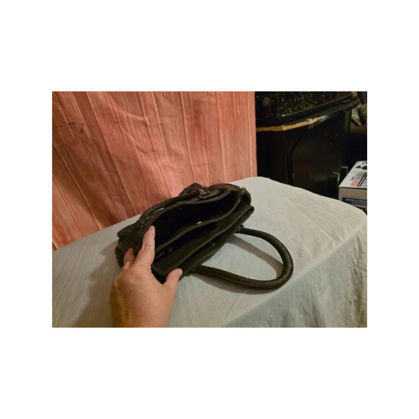 Vintage 80s / 90s Dark Brown Patchwork Shoulder Bag - Multi Compartment