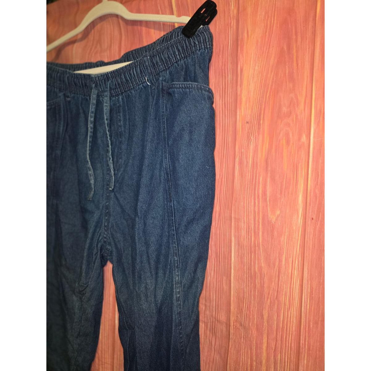 Erika Womens 2X Denim Chambray Pull On Cropped Pants Elastic Drawstring Blue
