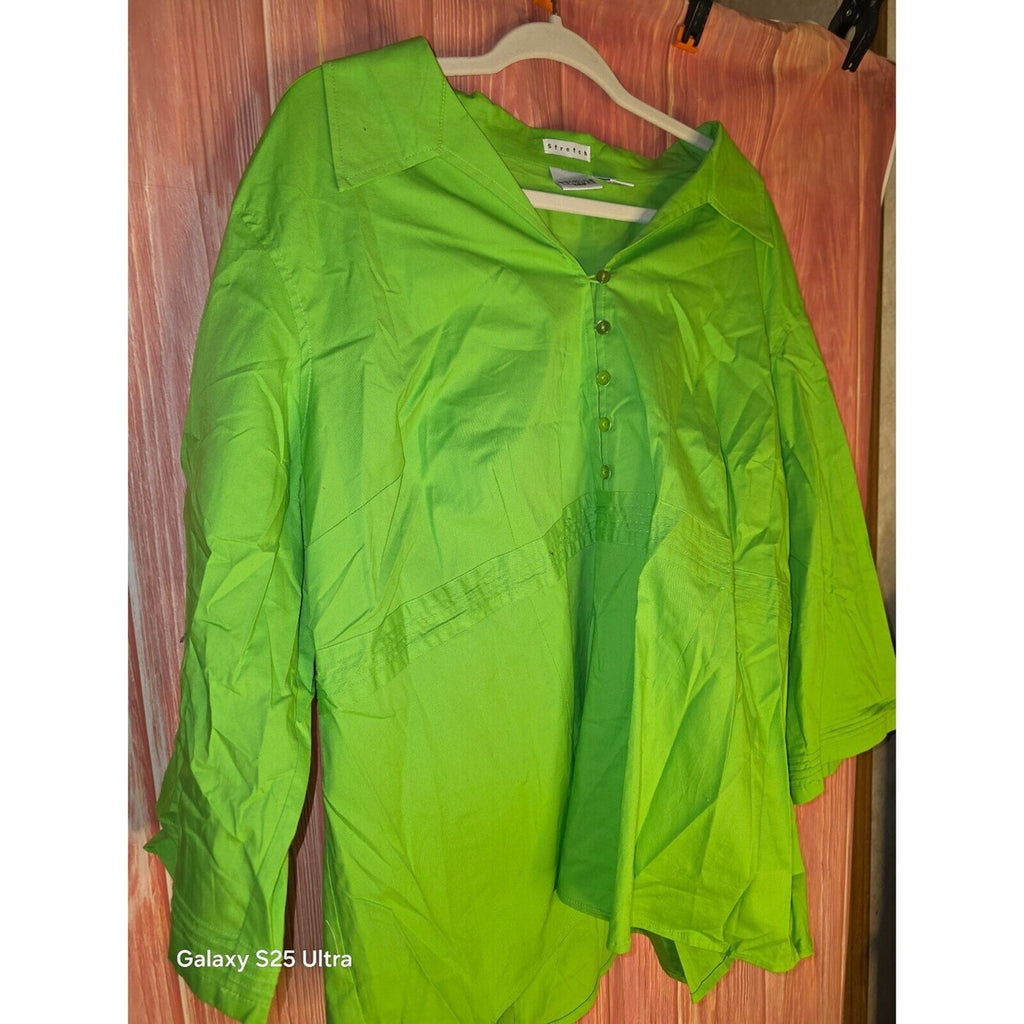 Carolina Colours Plus Lime Green Stretch Blouse Size 24