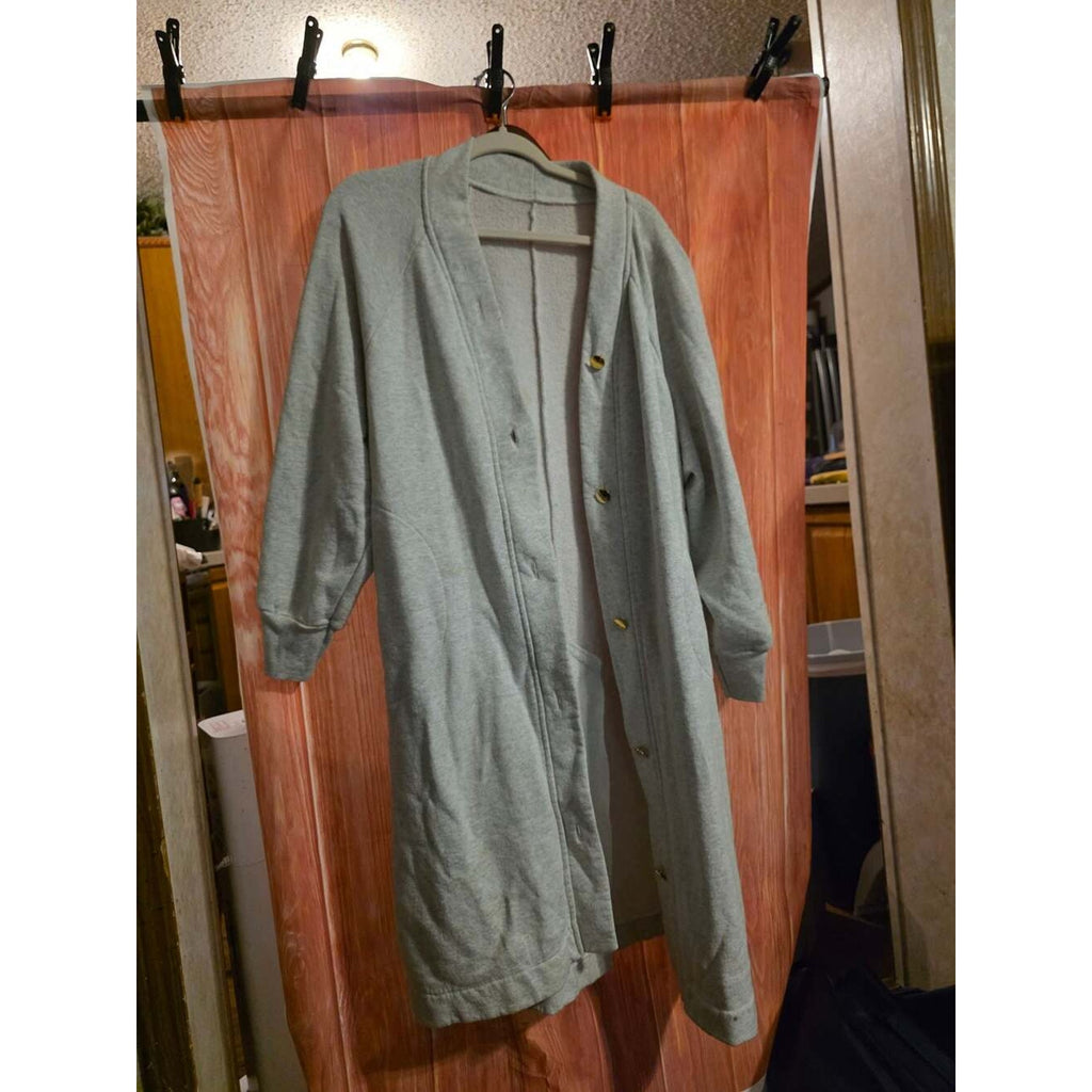 Unbranded Gray Sweatshirt Long Cardigan Duster with Gold Buttons