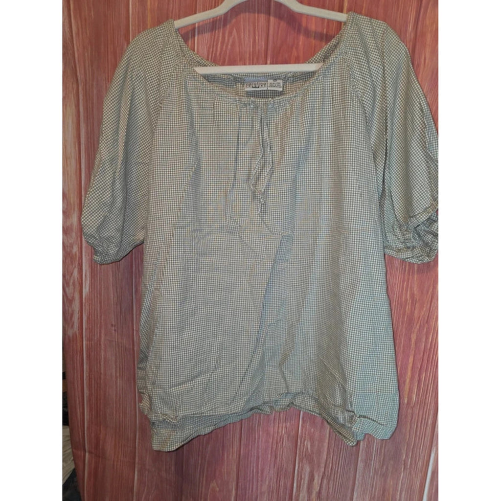 Carolina Colours Plus Tan White Gingham Puff Sleeve Peasant Top 22W
