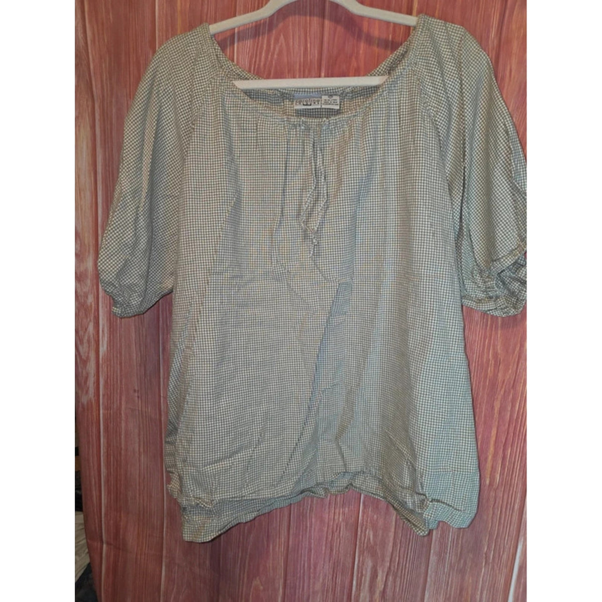 Carolina Colours Plus Tan White Gingham Puff Sleeve Peasant Top 22W