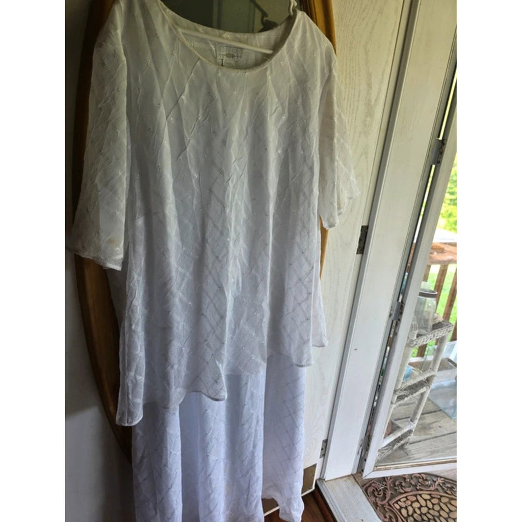 : Studio C Plus 26W White Short Sleeve Layered Textured Formal Mother of Bride
