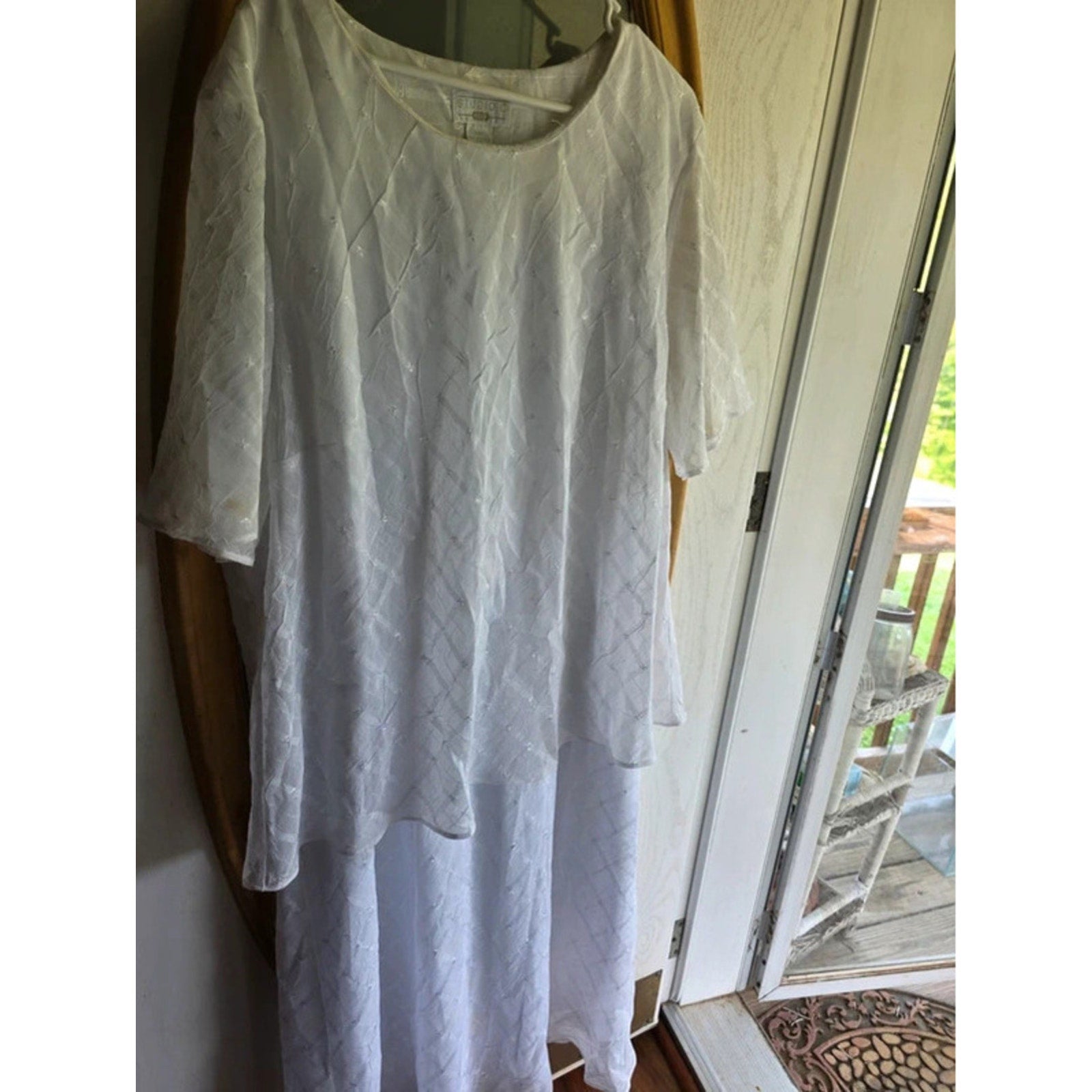 : Studio C Plus 26W White Short Sleeve Layered Textured Formal Mother of Bride