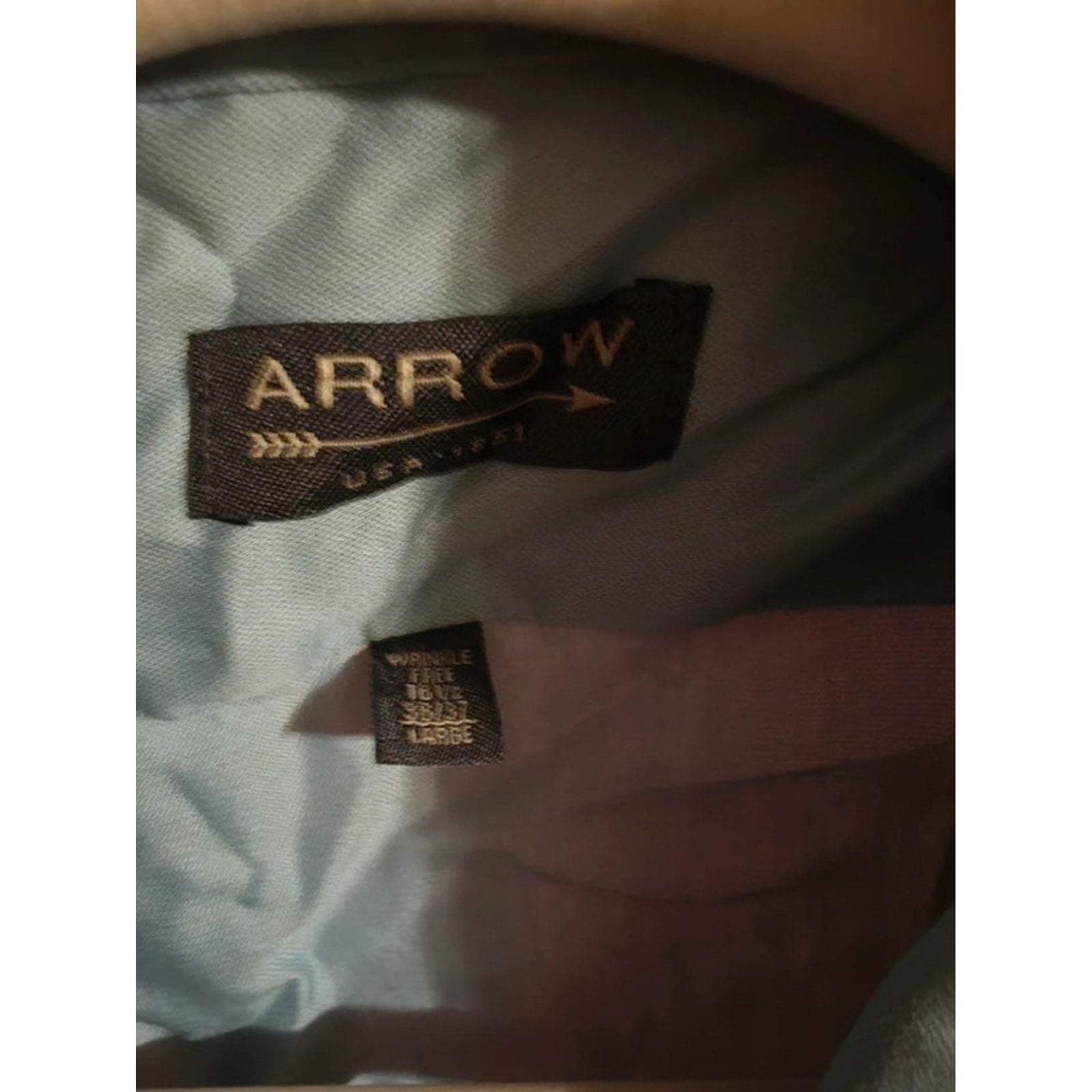 Arrow Mens Large Wrinkle Free Dress Shirt Long Sleeve Sage Mint Green 16.5 36/37