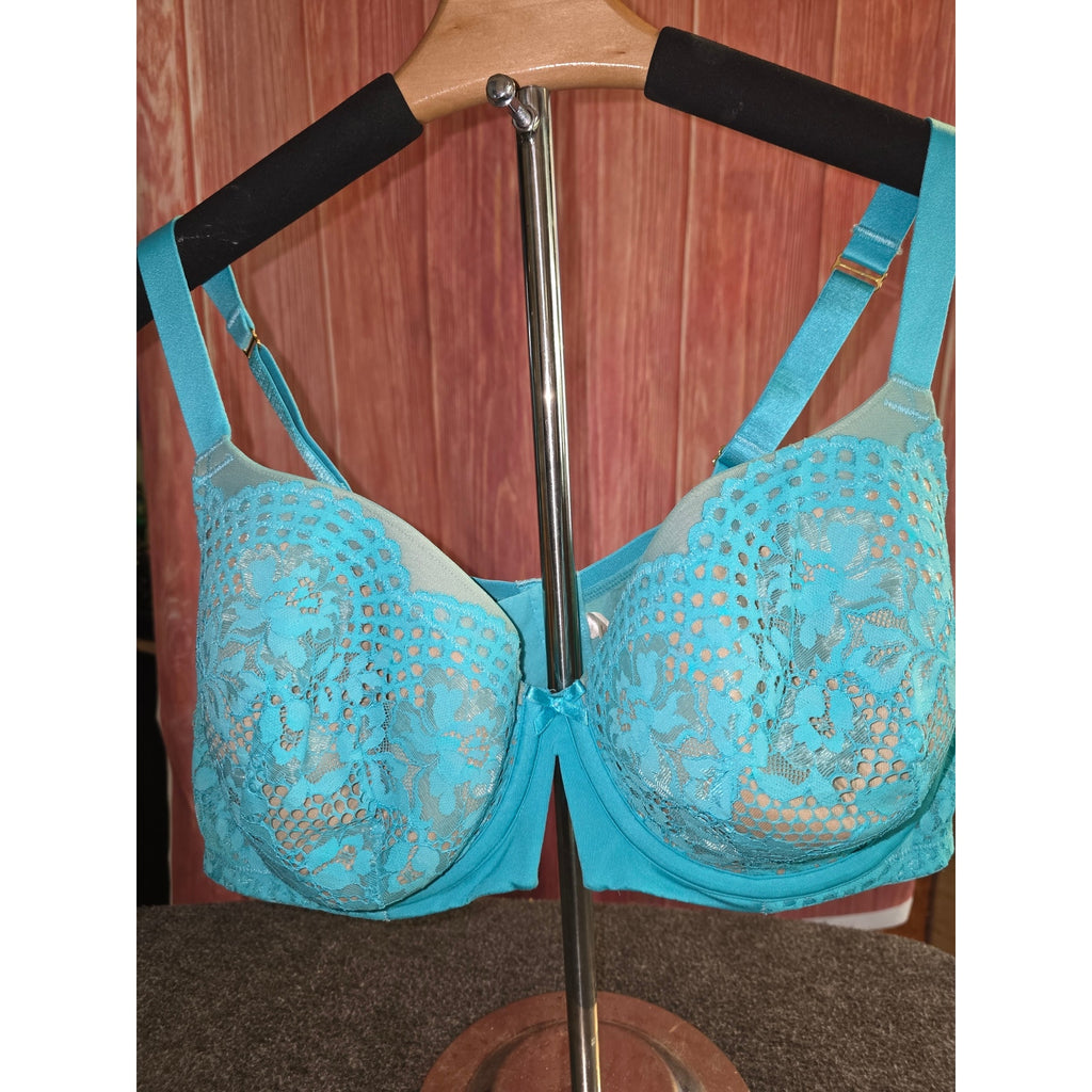 Cacique Lane Bryant Turquoise Lace Balconette Bra 46C (MSRP $55)