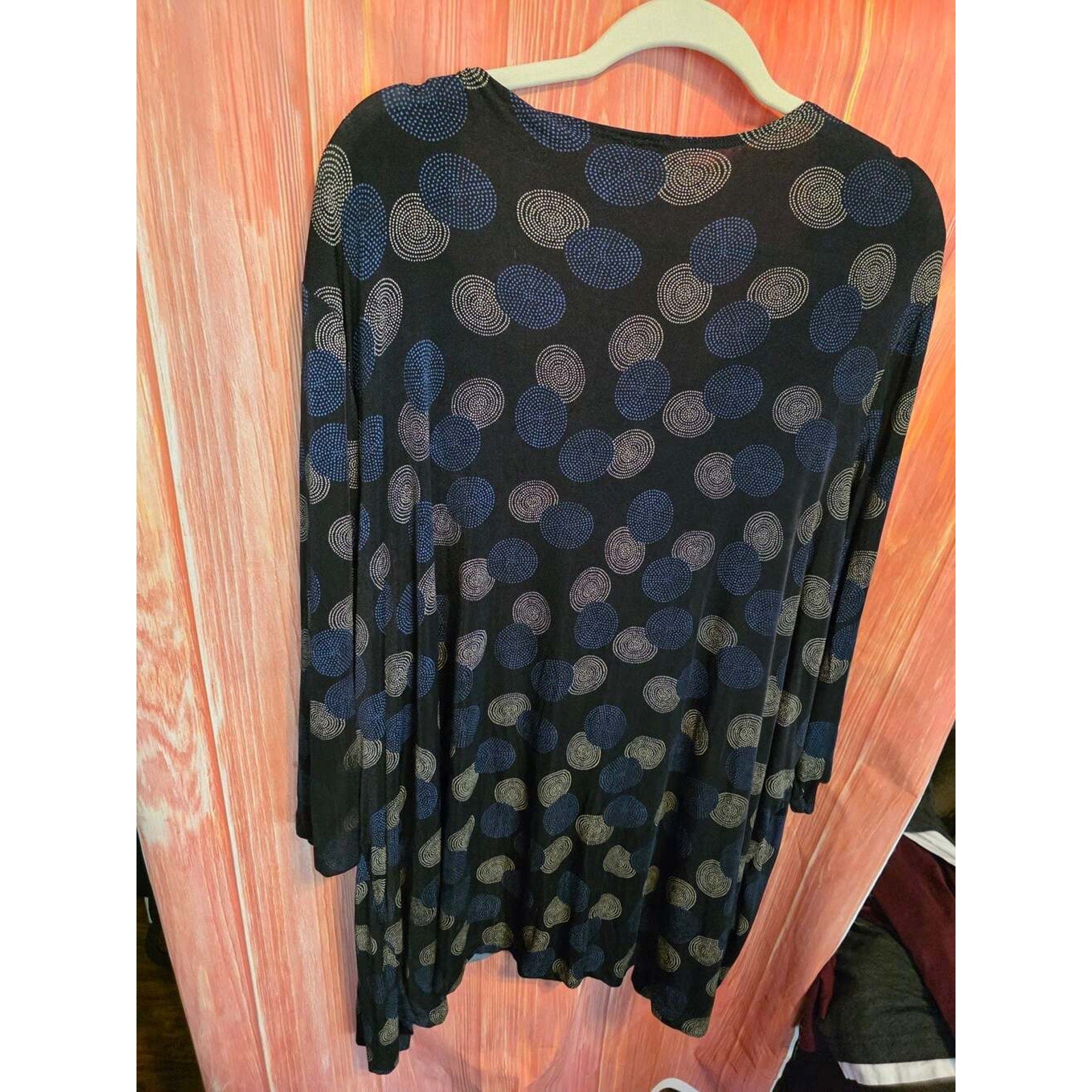 Rose in Green Cardigan and Tank Top Set Black Blue Circle Pattern Size XL
